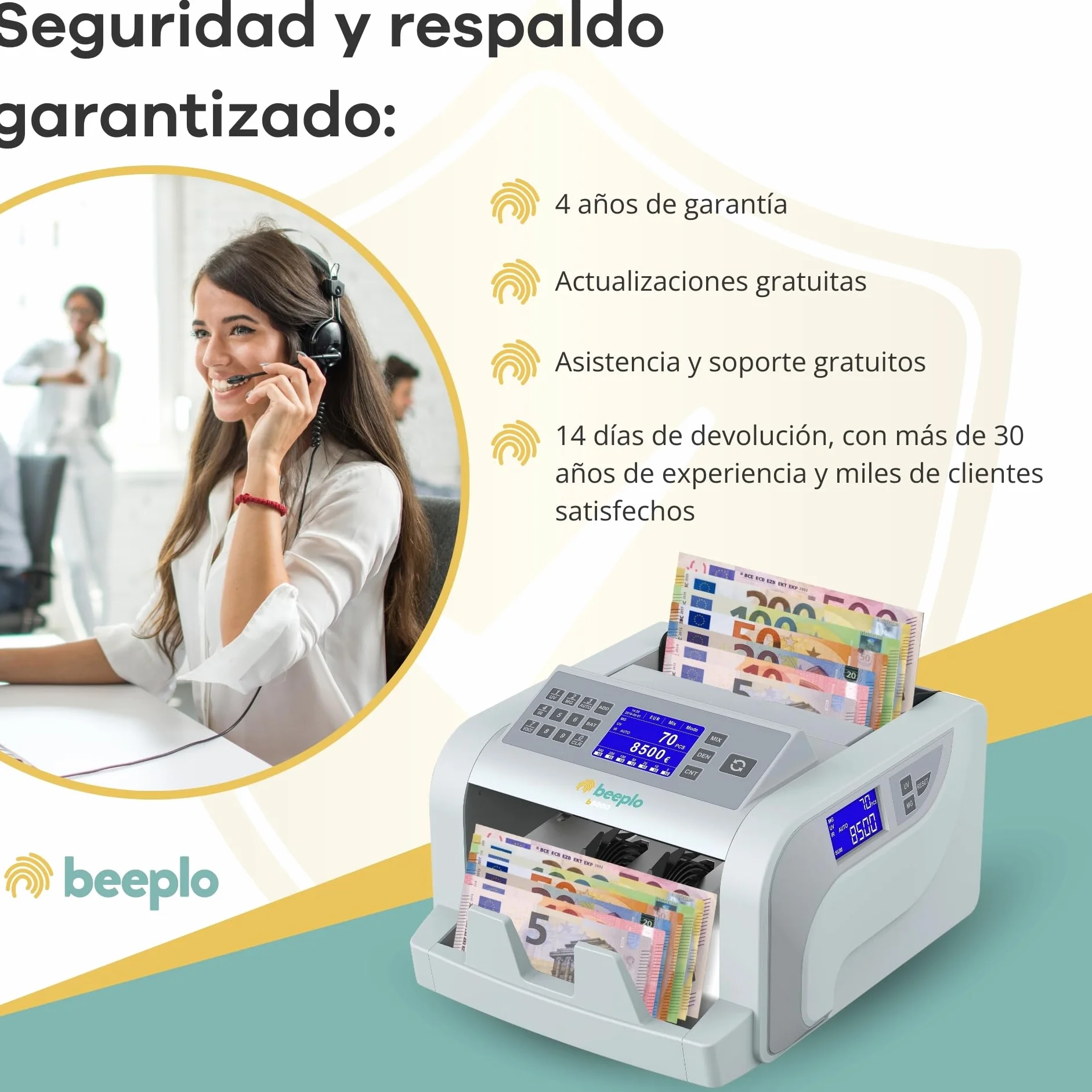 b5000 | Contadora Totalizadora de Billetes EUR | 5 Sistemas de Detección Automática | Precisión Total | Garantía 4 Años