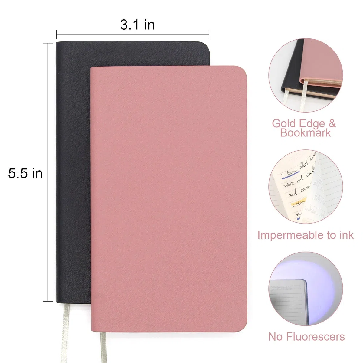 Cuadernos de tapa suave, paquete de 2 cuadernos de bolsillo A6, cuadernos pequeños a rayas, diarios de escritura de 3.1 x 5.5 pulgadas, 112 páginas, mini cuadernos para hombres y mujeres, viajes