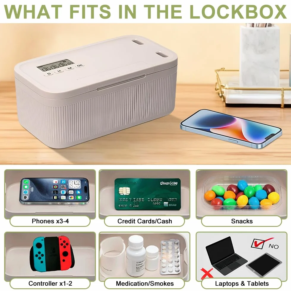 Caja con Temporizador y Bloqueo Seguro, Taquillas temporales seguras, Caja de seguridad de autocontrol, Ideal para Teléfonos, Snacks, Medicinas y Control de Hábitos