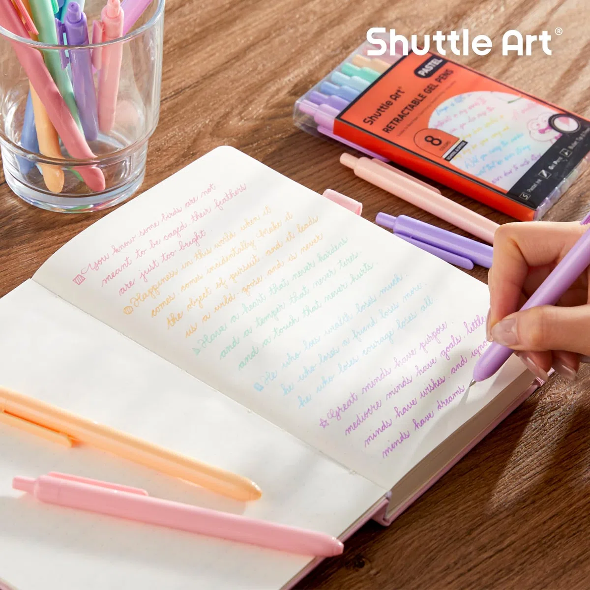 Shuttle Art Bolígrafos retráctiles de gel de colores, 0,5 mm, 8 colores, bolígrafos de tinta de gel, bolígrafos pastel, punta fina, secado rápido, bonitos bolígrafos para escribir, dibujar, diario