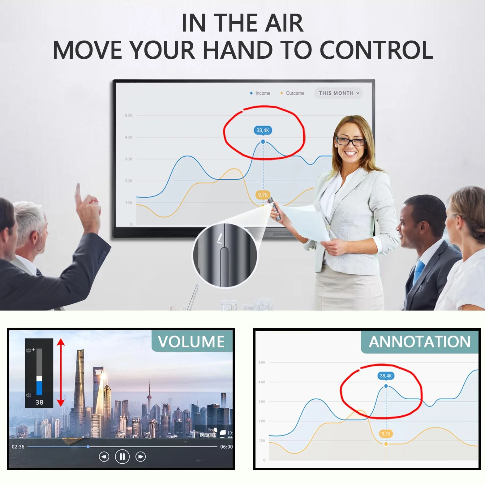 Norwii N95s Pro Destacar Presentador Recargable, Puntero Luz Digital/físico y Puntero de presentador Air Mouse, Soporte Resaltar Magnificar Temporizador LED LCD