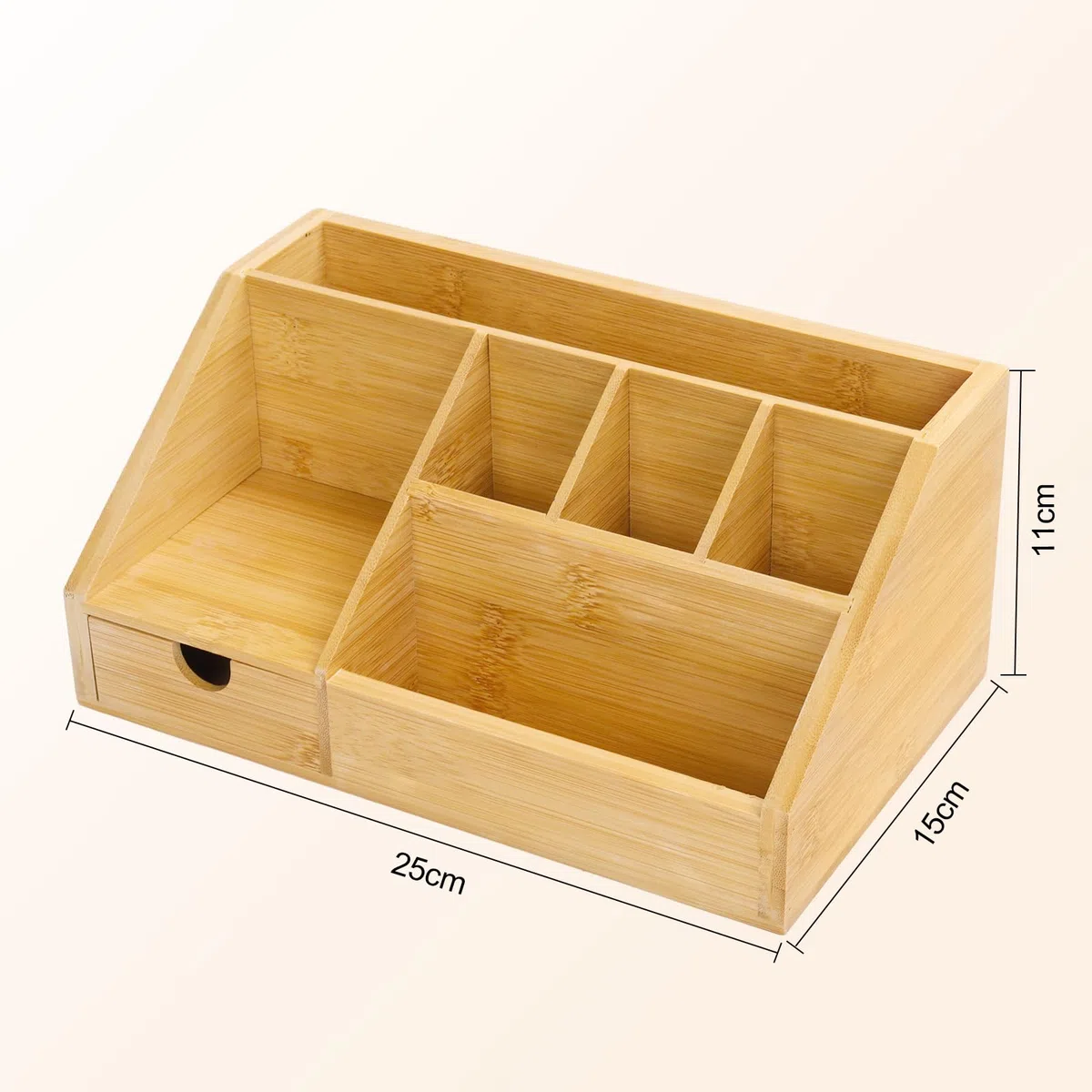 Cinnani Organizador de escritorio de bambú con cajón – Caja para bolígrafos, soporte para bolígrafos de bambú para escritorio, almacenamiento multifuncional de papelería