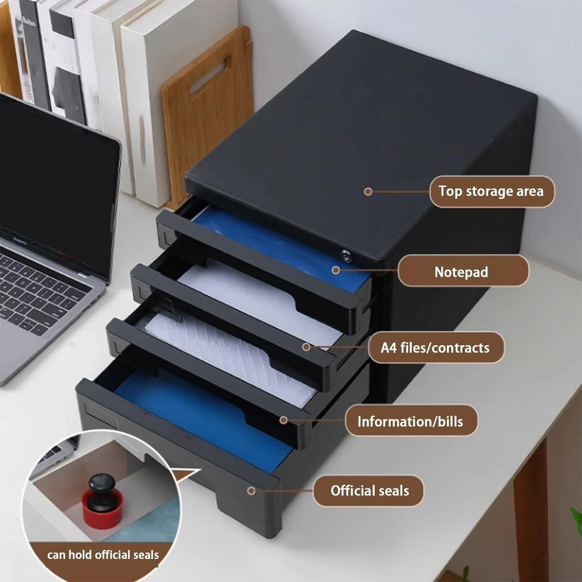 Organizador Escritorio Archivador De Documentos A4 De 4/5 Capas, Organizador De Escritorio Con Cerradura Y Cajones, Para Oficina Y Hogar, Soporte Seguro Para Papel Y Papelería(Grigio,4-layers)