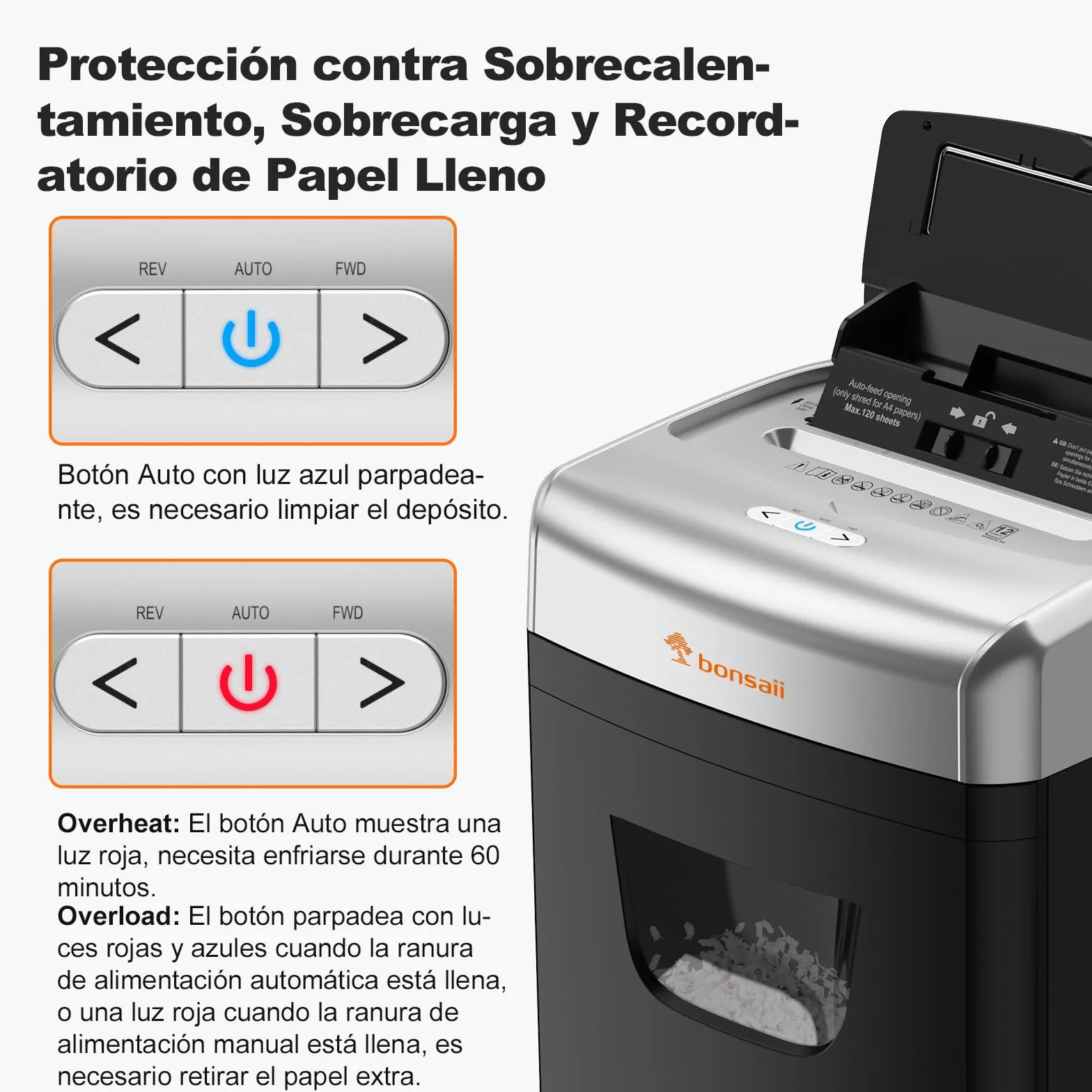 Bonsaii Trituradora de Documentos 120 Hojas con Alimentación Automática, Corte en Microcorte P-4, Equipada con un Contenedor de 23 litros y 4 Ruedas (C233-B)