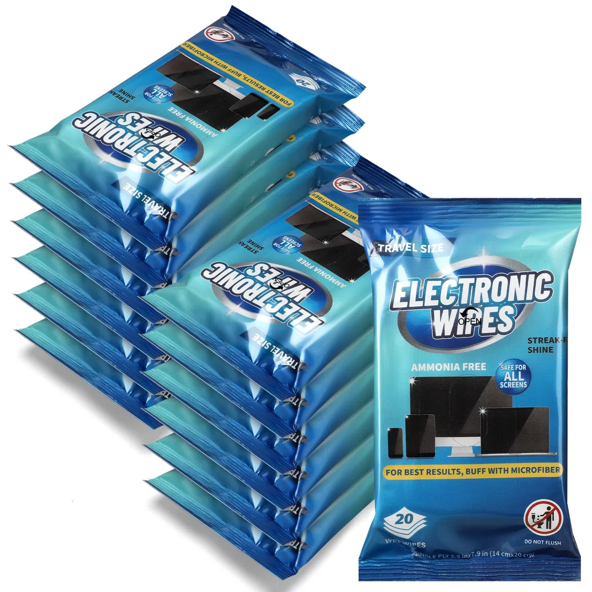 Threlaco Paquete de 12 toallitas de limpieza electrónicas, prehumedecidas, limpiador de pantalla para lentes, teléfono, televisores, computadora, laptop y monitor, cada paquete de 20 unidades