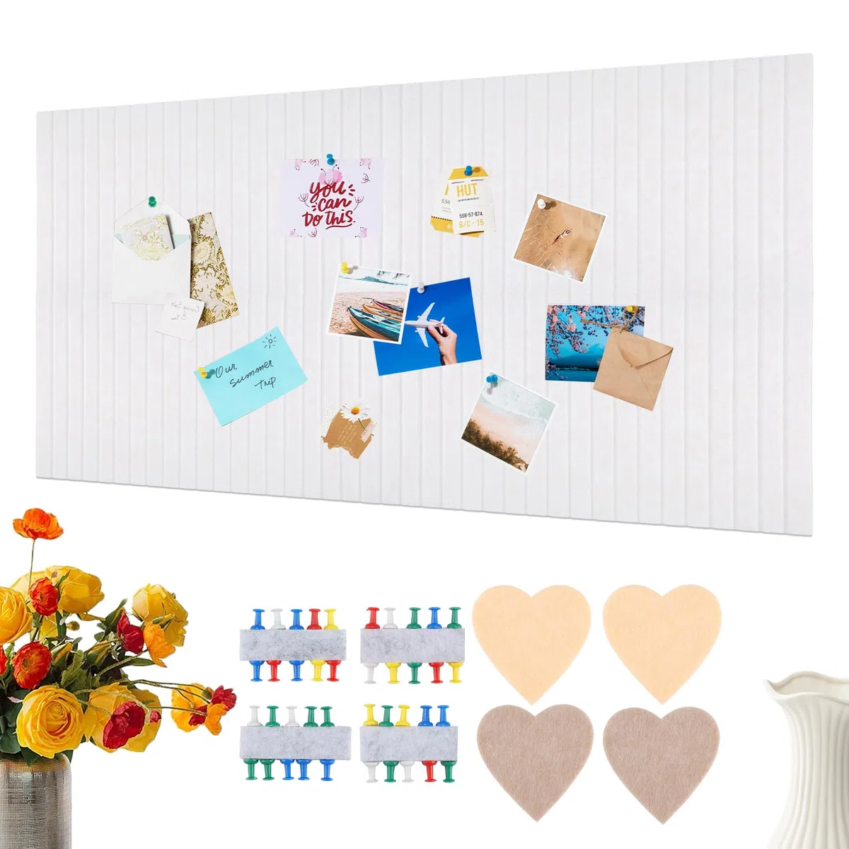 Gran Corcho Pared Autoadhesivo 120x80cm 0,9 cm de Grosor Tablero De Corcho Fieltro, 4 Unidades Tablón De Anuncios 60 x 40cm, Pizarra De Corcho con 40 Chinchetas (Blanco)