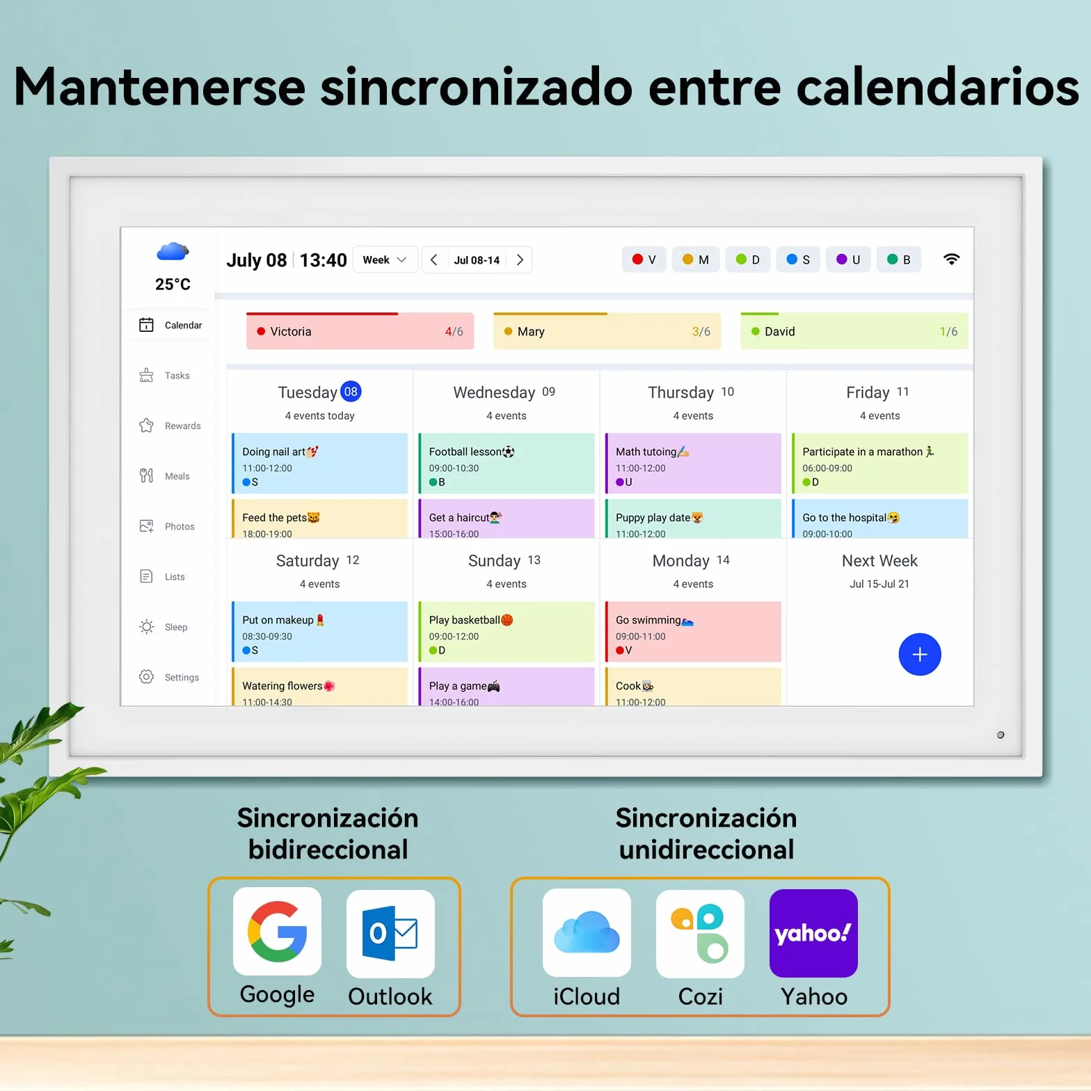TABWEE Calendario Digital 15,6" - Calendario Electrónico para Organizador Familiar, Tabla de Tareas, Planificador de Comidas, Sistema de Recompensas (Marco de Fotos Digital)