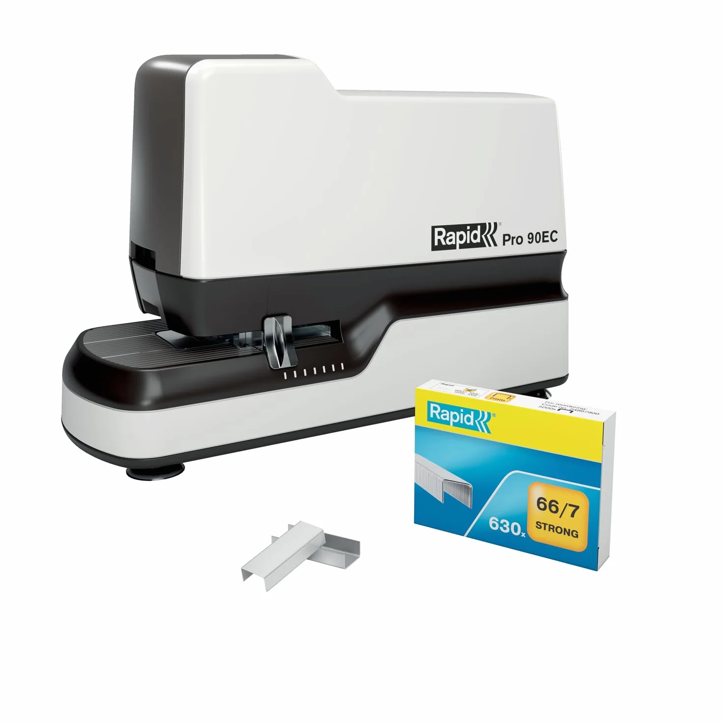 Rapid 20942901 - Grapadora Eléctrica Contactless 90EC Pro, Grapadora Automática de Oficina, Diseño Resistente y Manos Libres, 630 Grapas Incluidas, Blanca, 50 Hojas