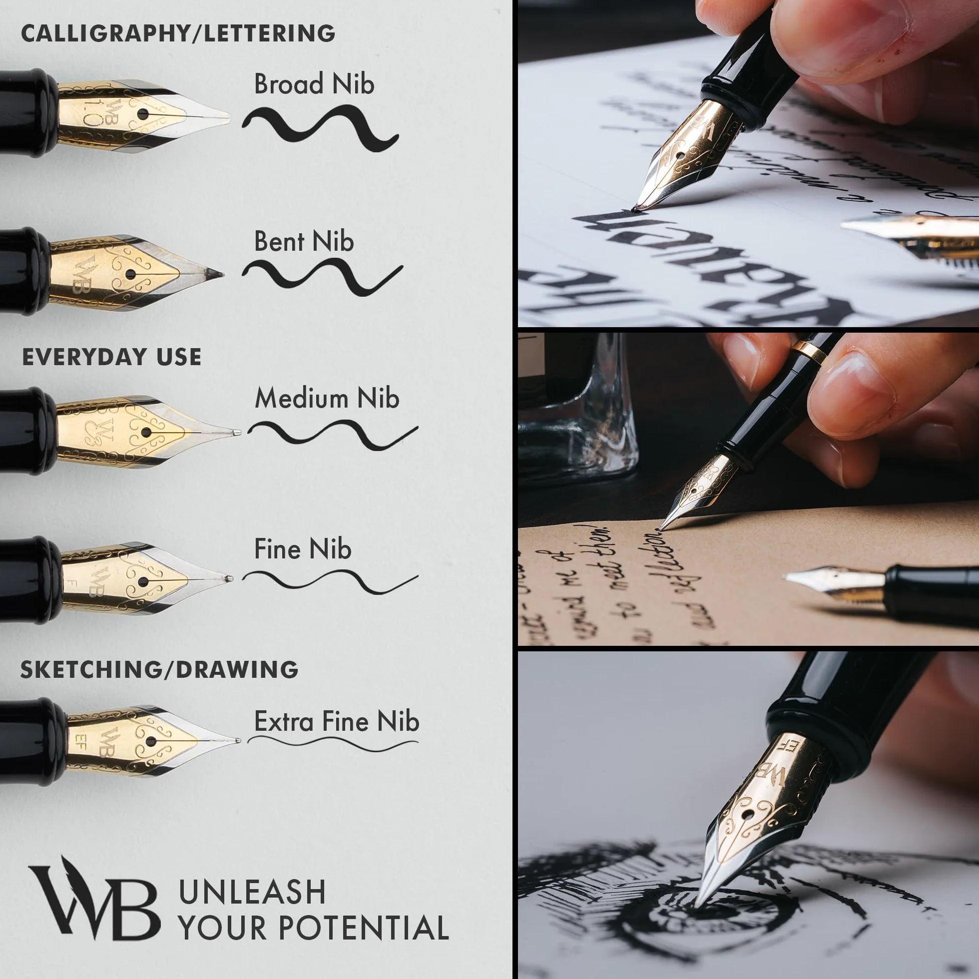 Wordsworth & Black Juego de pluma estilográfica, punta media, incluye 24 cartuchos de tinta y convertidor de recarga de tinta, estuche de regalo, diario, caligrafía, bolígrafos de escritura suave