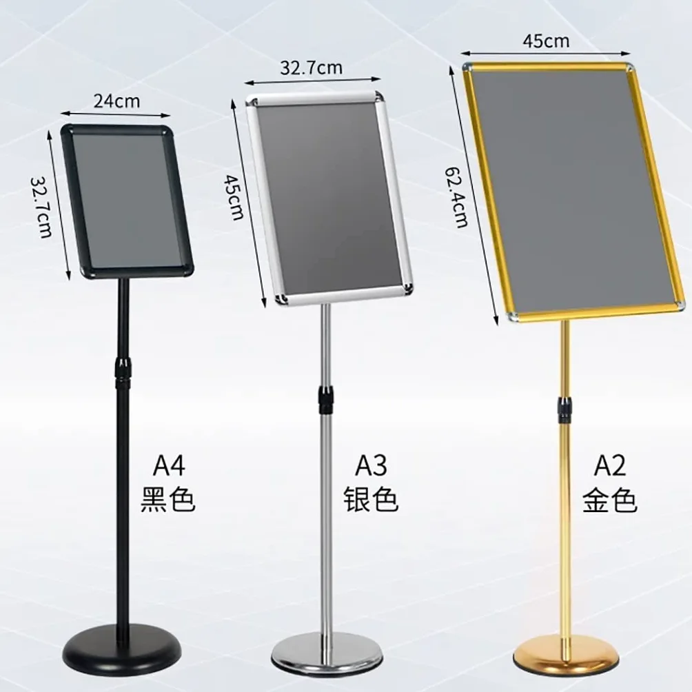Soporte de Mesa Ajustable para Carteles, Soporte de Suelo para exhibir Carteles, Pedestal Resistente con Base Redonda, Vista Vertical y Horizontal (Plateado A4)