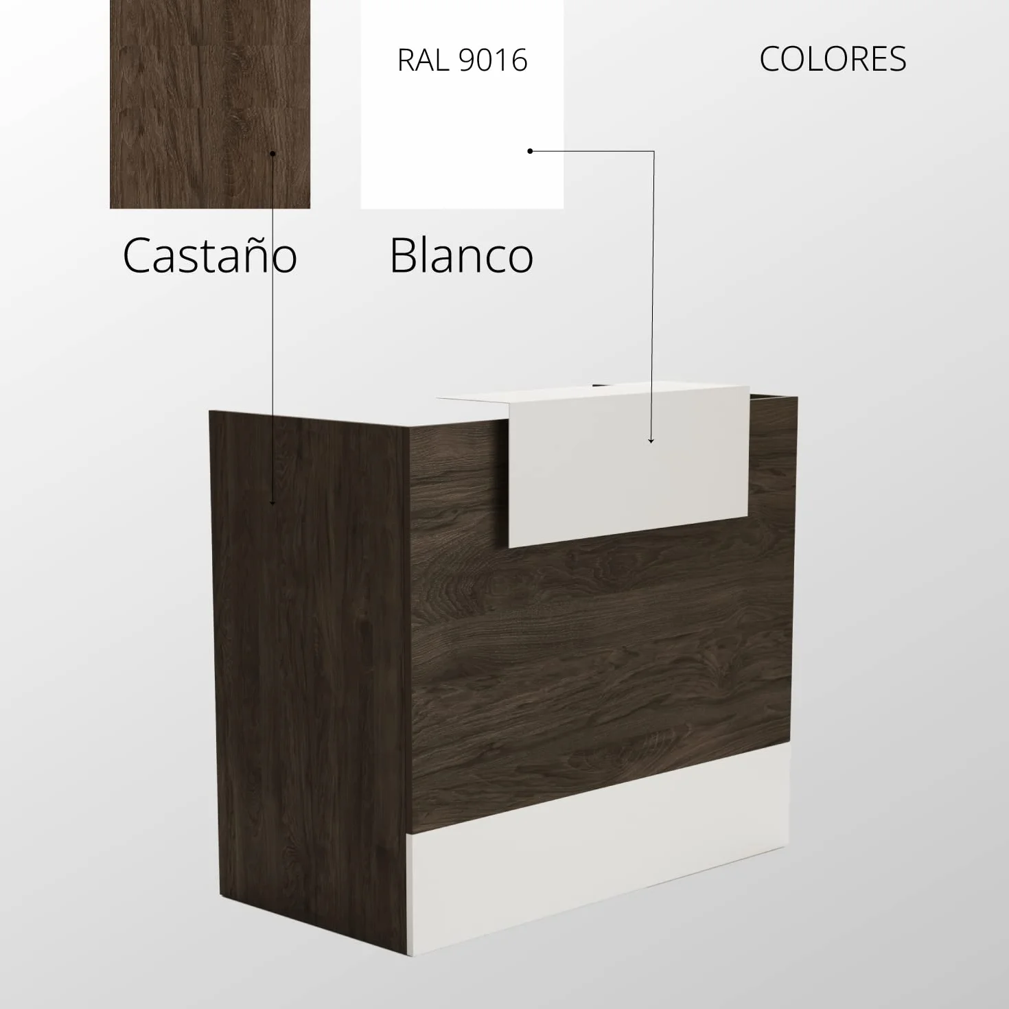 Mesa Mostrador Recepción OFITURIA 1200mm Castaño Blanco Mueble Escritorio Tienda Oficina