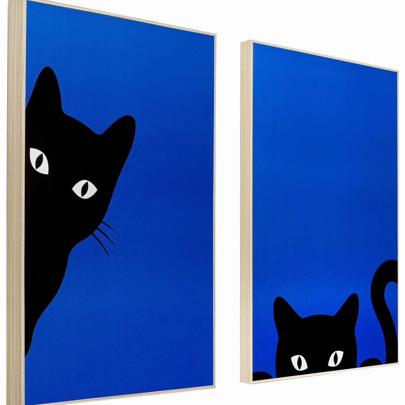 Kare Design Cuadro Ciao Gatto, Azul y Negro, Juego de 2, 40x30 cm, Enmarcado, Arte Abstracto Pop