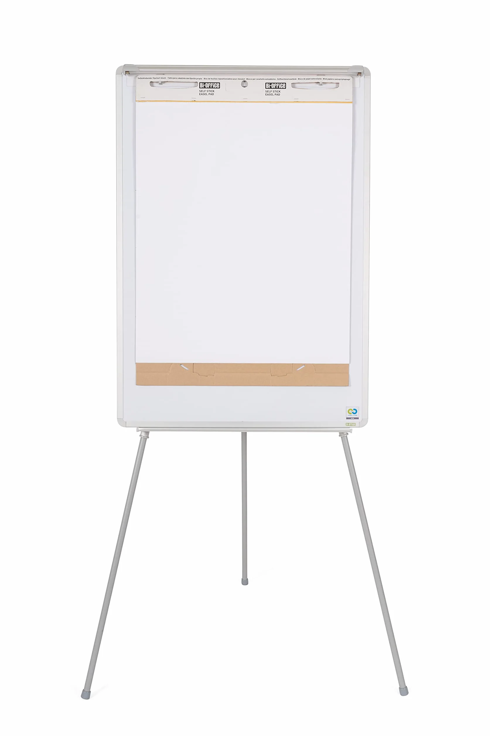 Bi-Office Earth Pizarra Blanca con caballete trípode para rotafolios, 70 x 100 cm (tamaño europeo), superficie no magnética, marco de aluminio y bandeja para rotuladores