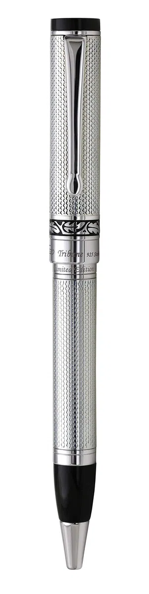 Xezo Tribune Twist Action - Bolígrafo de punta media, barril de plata de ley maciza con piezas chapadas en platino puro, hecho a mano, edición limitada de 300, serializado