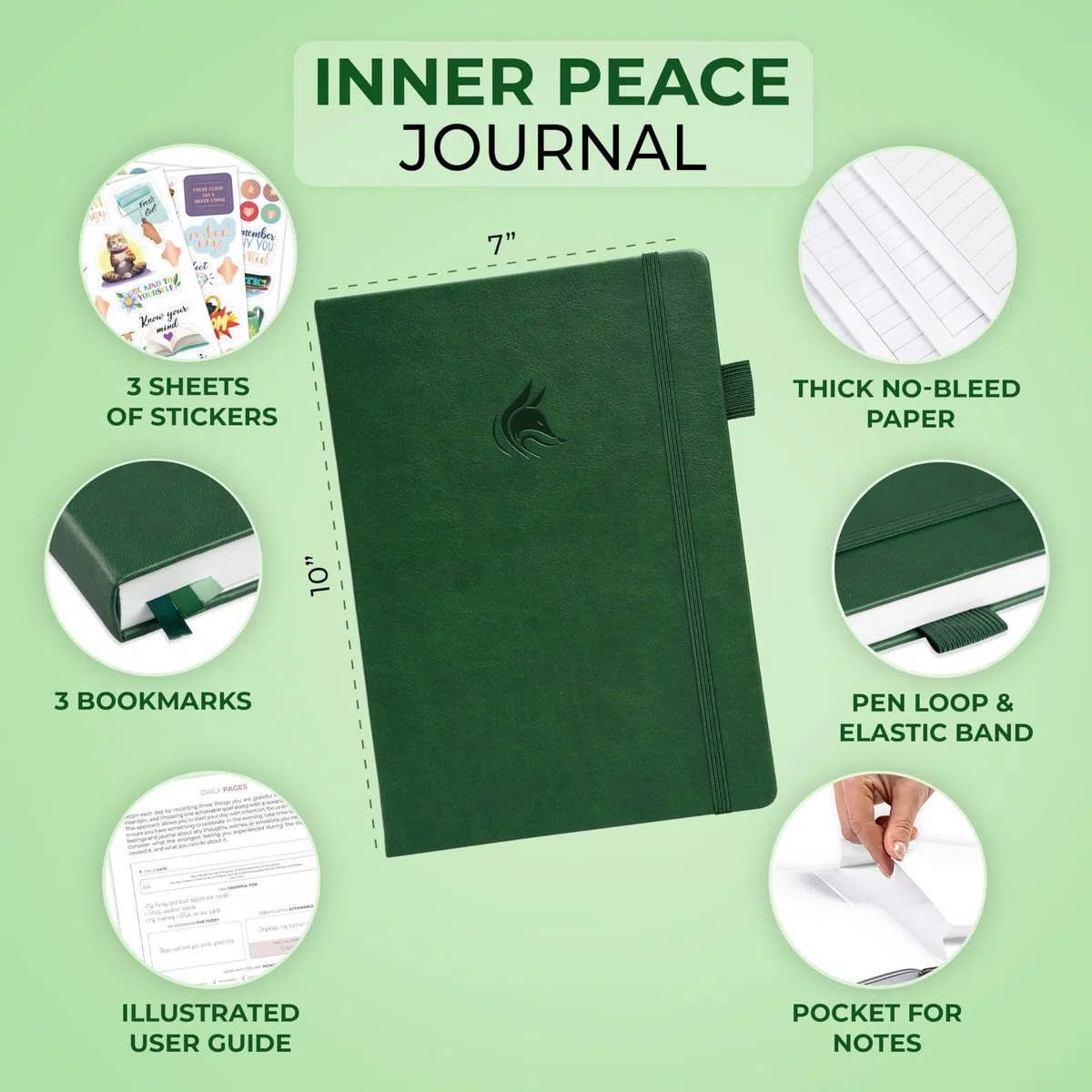 Clever Fox Inner Peace Journal – Diario guiado para aliviar el estrés y la ansiedad con indicaciones – Cuaderno de curación y autodescubrimiento para mujeres y hombres (verde bosque)