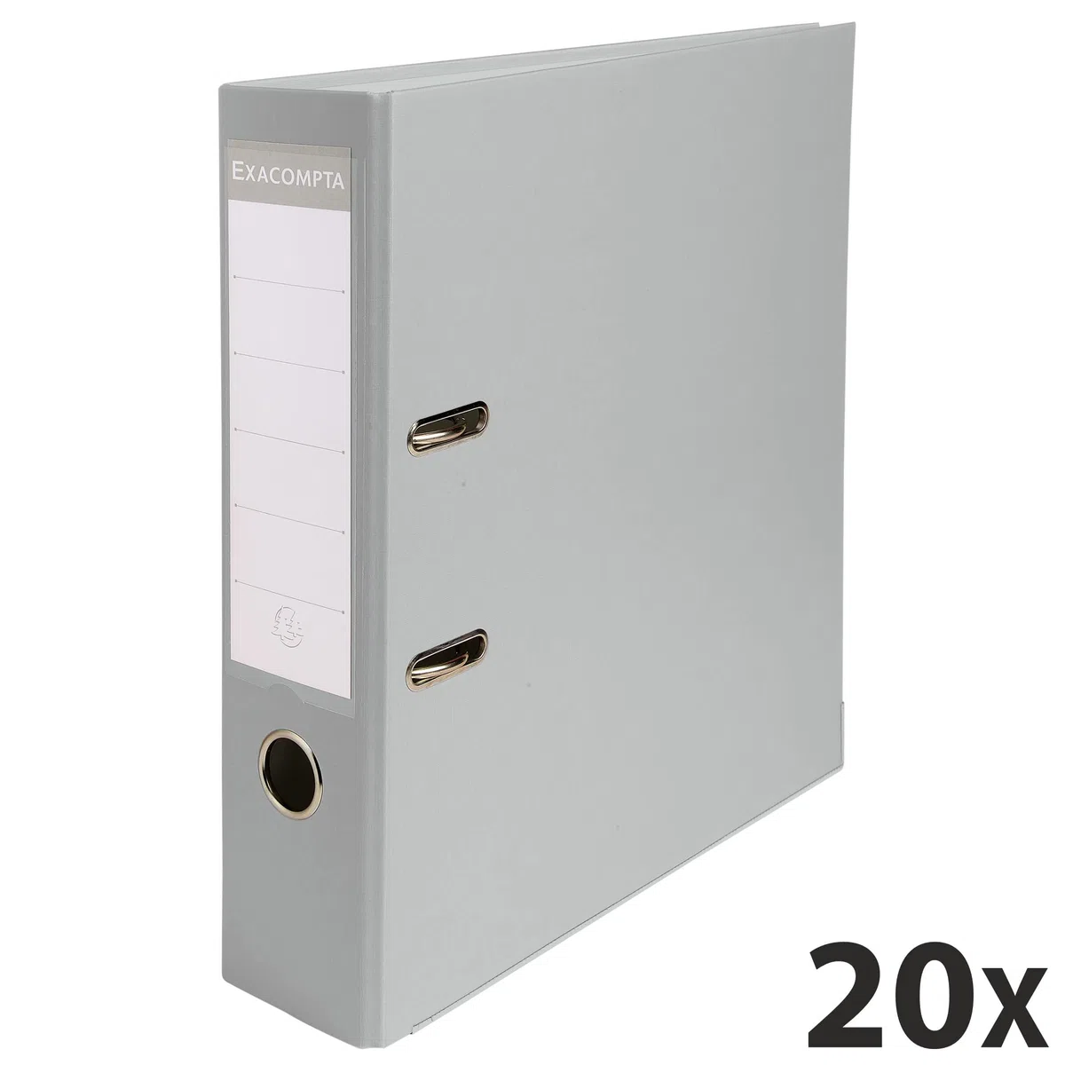 Exacompta - 918416B - Caja de 20 archivadores de palanca A4 - Lomo 80 mm - Mecánico 80 mm - Dimensiones exteriores: 32 x 29 x 8 cm - Formato a archivo A4 - Color: Gris