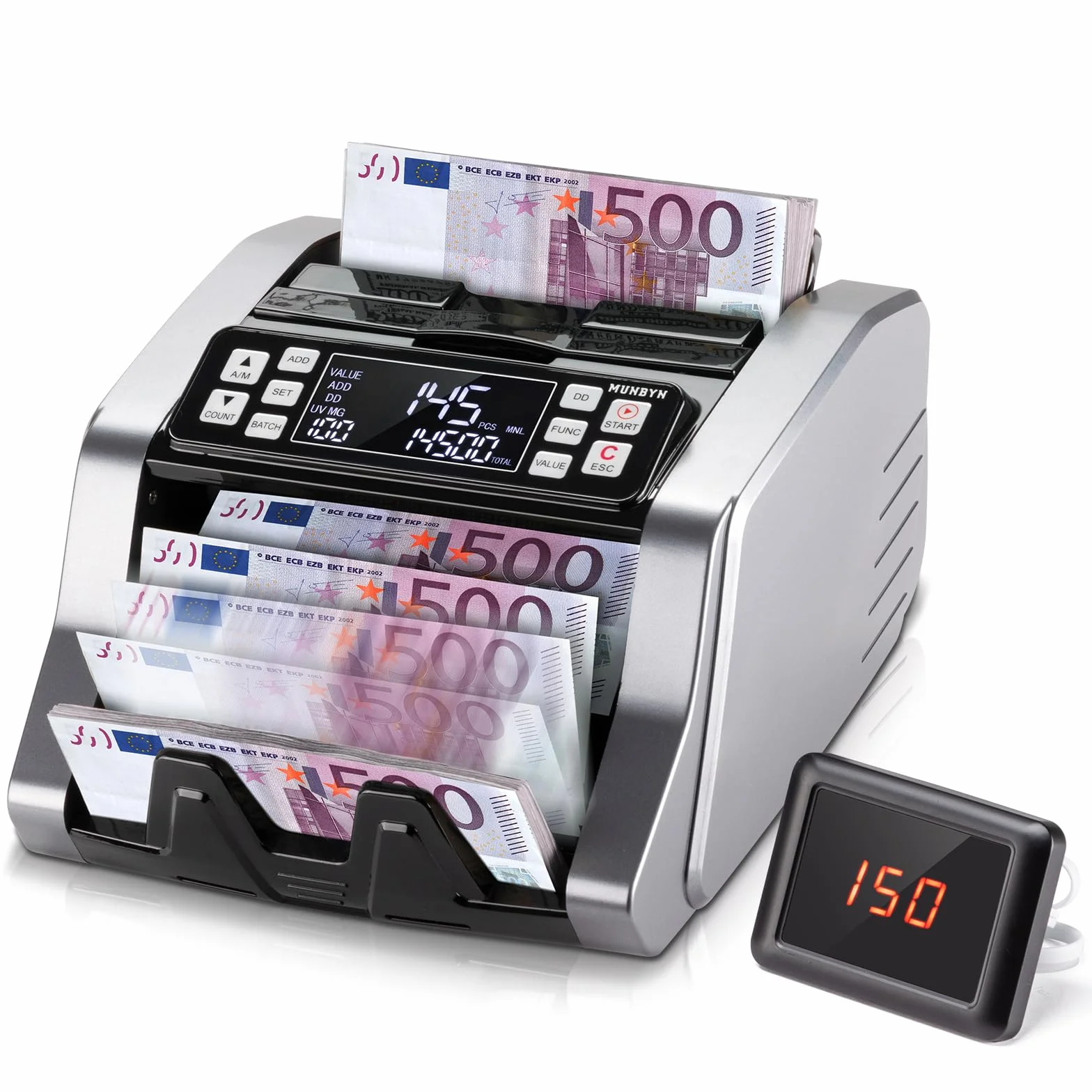 MUNBYN 2026 Contador de Billetes con Detección UV/MG/IR/MT para Euros y Dólares