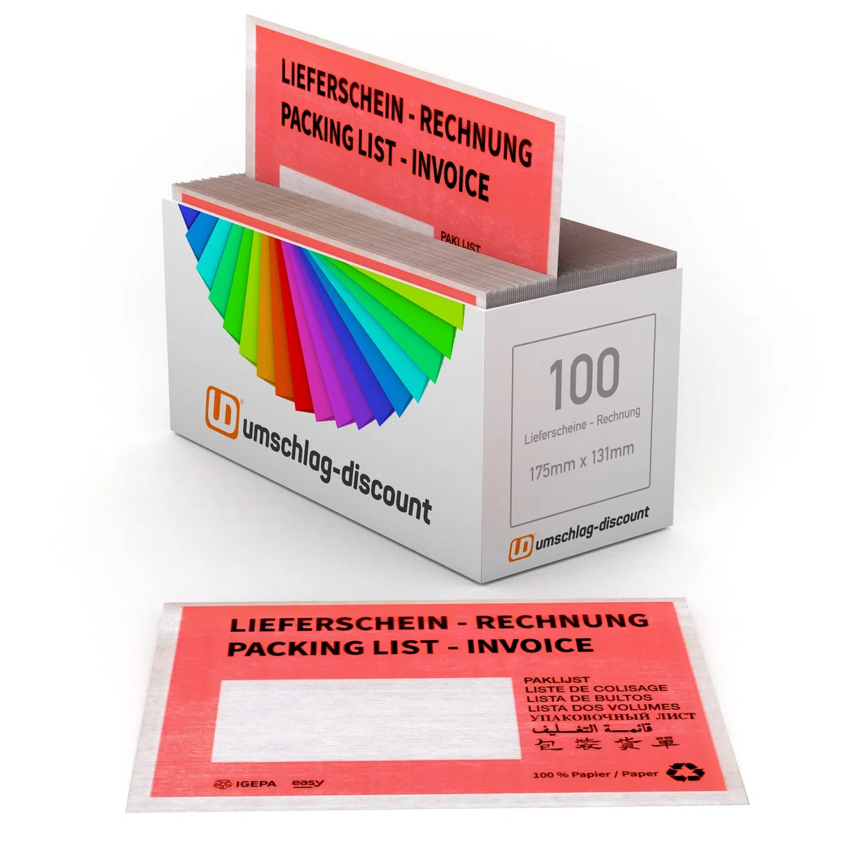 Sobres rojos de papel de pergamino portadocumentos, para facturas de envío, recibos de entrega, devoluciones & Co - 250 unidades de fundas autoadhesivas - dimensiones 175 x 130mm