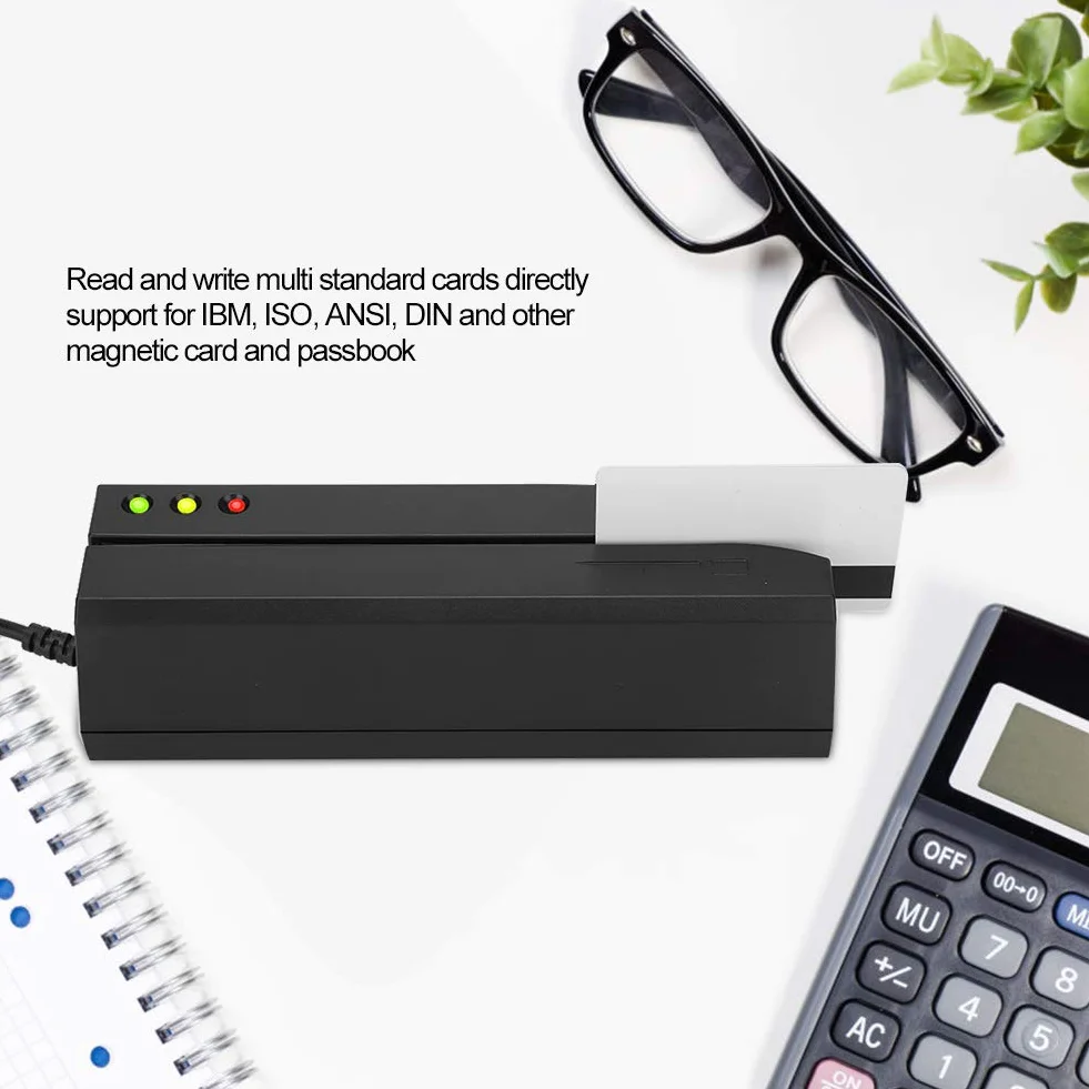 MSR605X Lector de Tarjetas con Banda Magnética, Indicador LED y Zumbador para Lectura de Estado de Escritura, Manual de Alta Velocidad, 3 Pistas Compatibles con ISO ANSI DIN