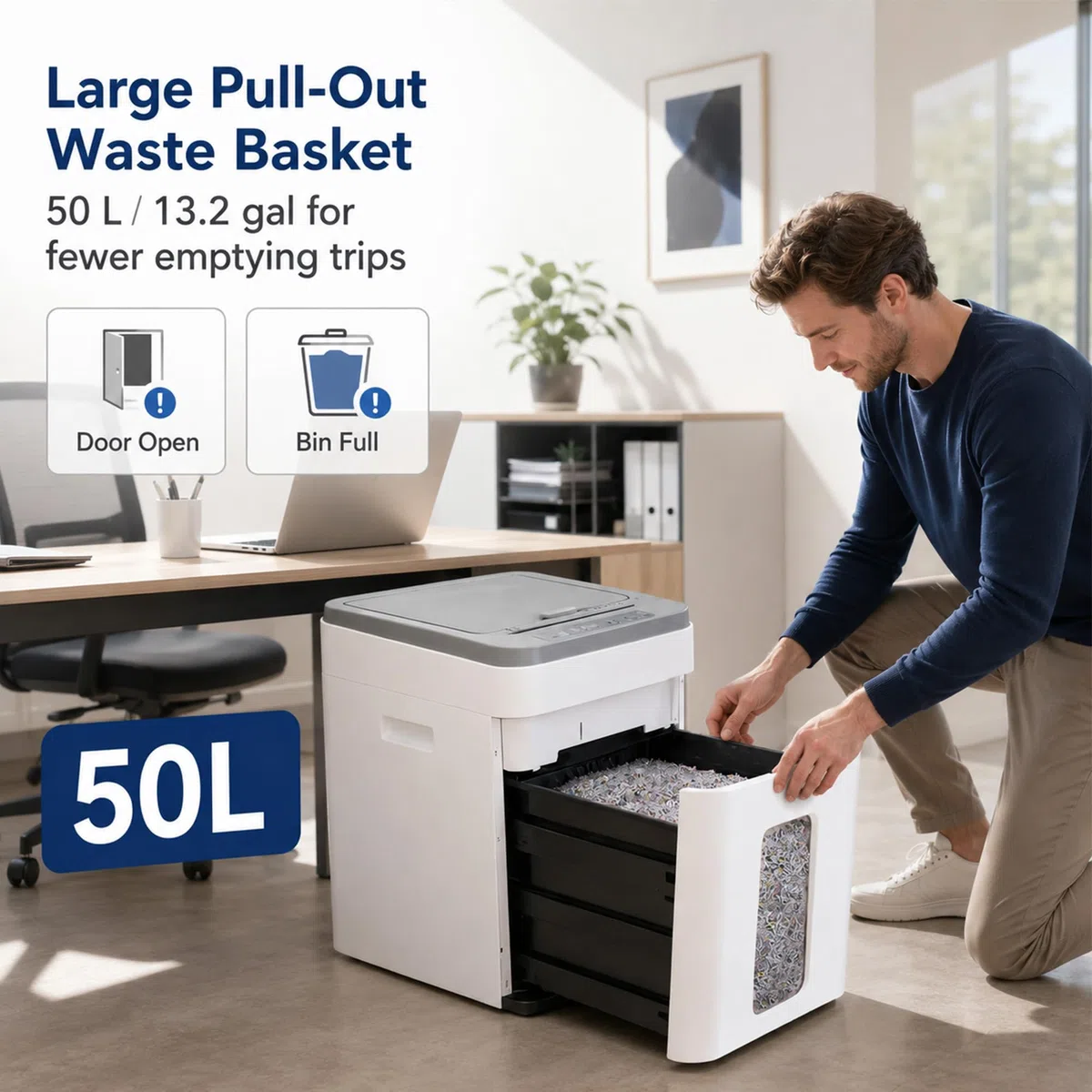 400 Hojas Trituradora De Papel: Destructora De Papel P5 Microcorte 50L - 8 Hojas Manual 30 Min para Home Office/Oficina con Tarjetas/Grapas para Hogar/Pequeños Equipos Blanco/Gris