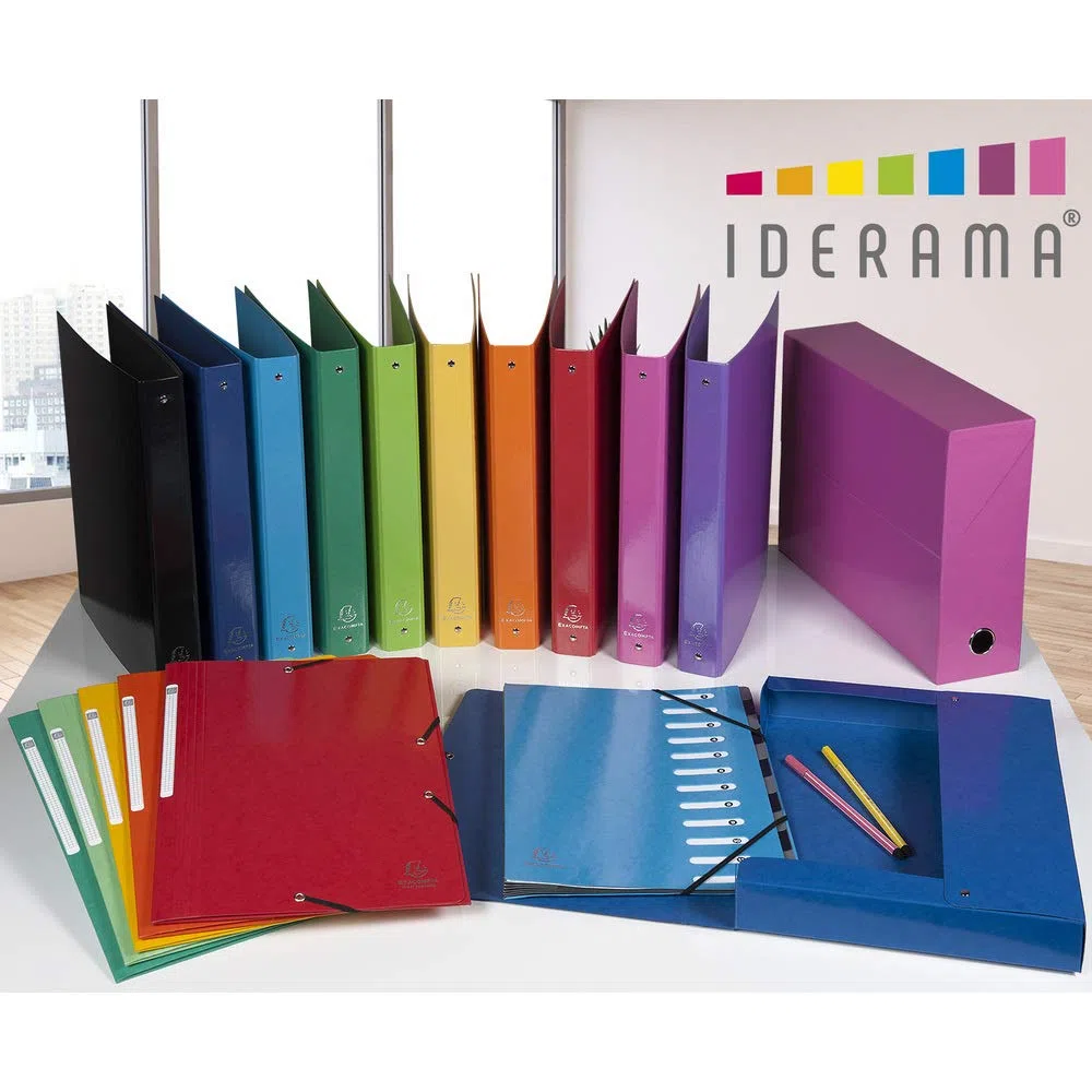 Exacompta - 55821E - Caja de 25 subcarpetas elásticas Iderama - Capacidad Maxi 3 bolsillos con tapeta - en cartulina plastificada brillante 425 g/m2 - tamaño 24 x 32 cm para formato A4 - color negro