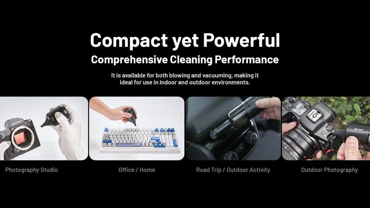 Nitecore BB Nano - Soplador de aire eléctrico con filtro para limpiar cámaras, lentes, teclado, computadora, laptop y electrónica, recargable por USB-C portátil con filtro y cable de carga Lumentac