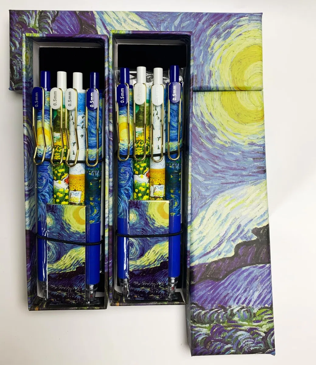 Bolígrafos de noche estrellada, 8 bolígrafos, 16 recambios, suministros de oficina, bolígrafos Van Gogh, regalos, bolígrafos negros de 0,5 mm, bolígrafos de escritura suave, bolígrafos