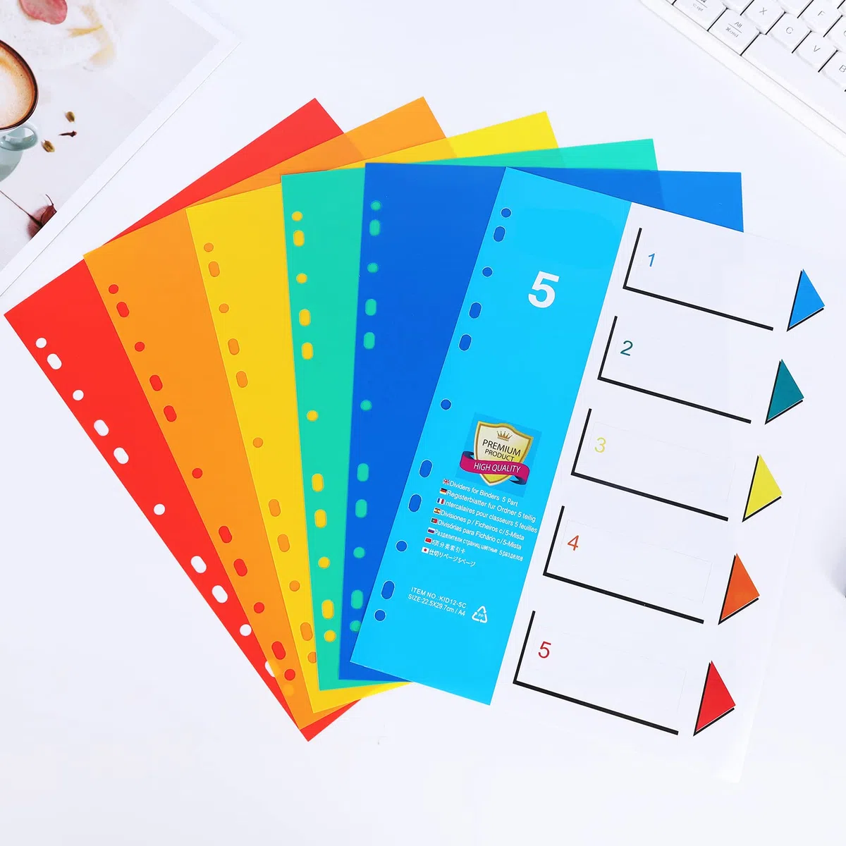 Divisores de Archivos A4(10 unidades), Número 1-5, Separadores Archivadorcon 11 Agujeros y Pestañas Multicolor para La Oficina Doméstica