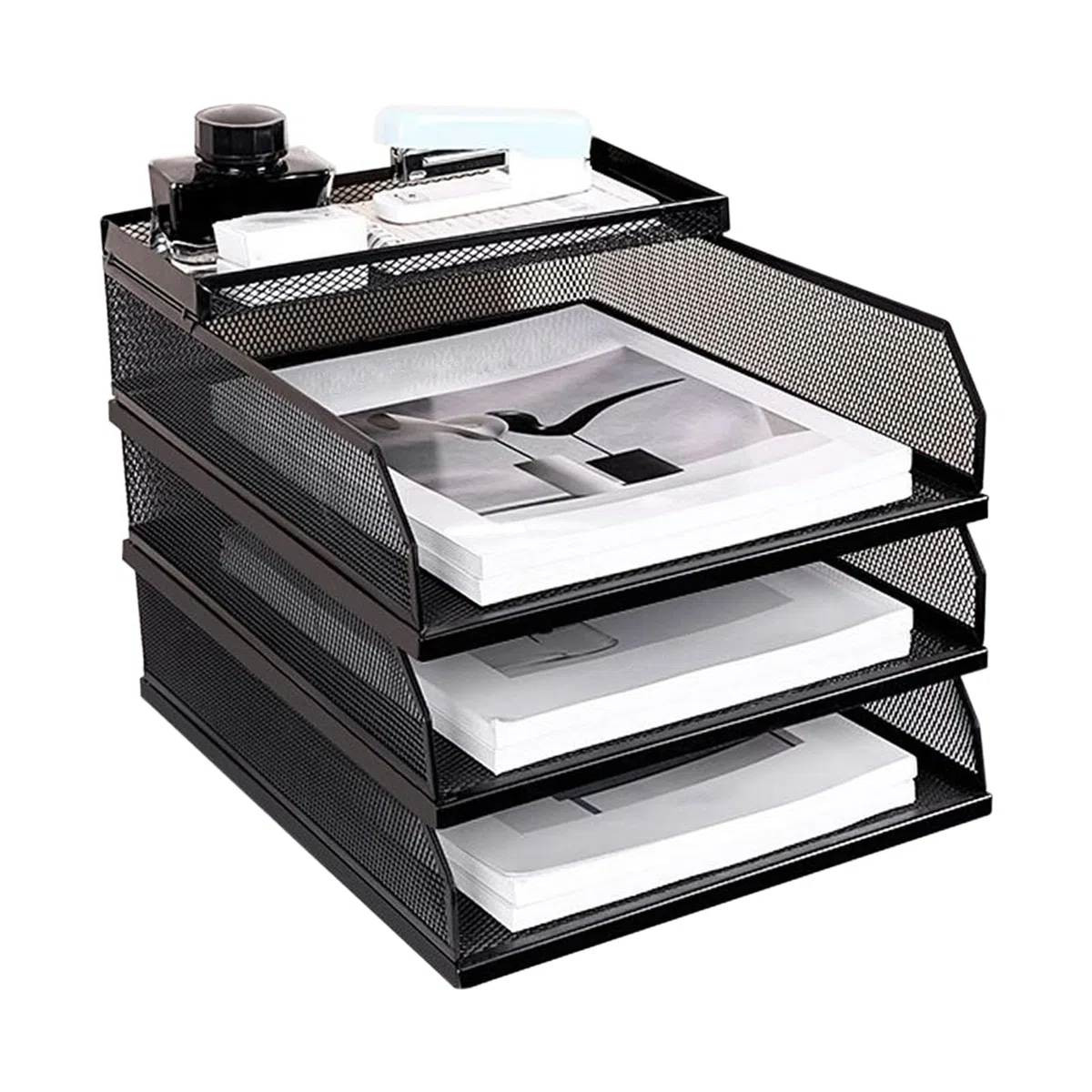 Organizador de Escritorio Bandeja para Cartas Archivadores Verticales | Bandeja De Papel Apilable Multinivel De Malla Metálica Escuela, hogar, oficina, estudio, trabajo
