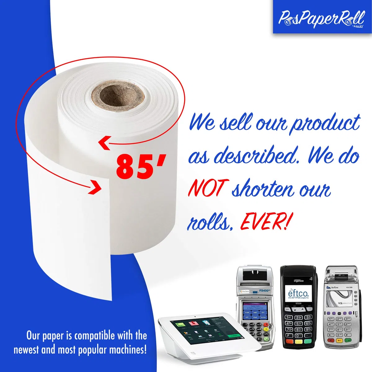 2 1/4 "x 85 de papel térmico (24 rollos), funciona para VeriFone impresora Tranz 420, Verifone Vx510, Verifone vx510le, Verifone VX570
