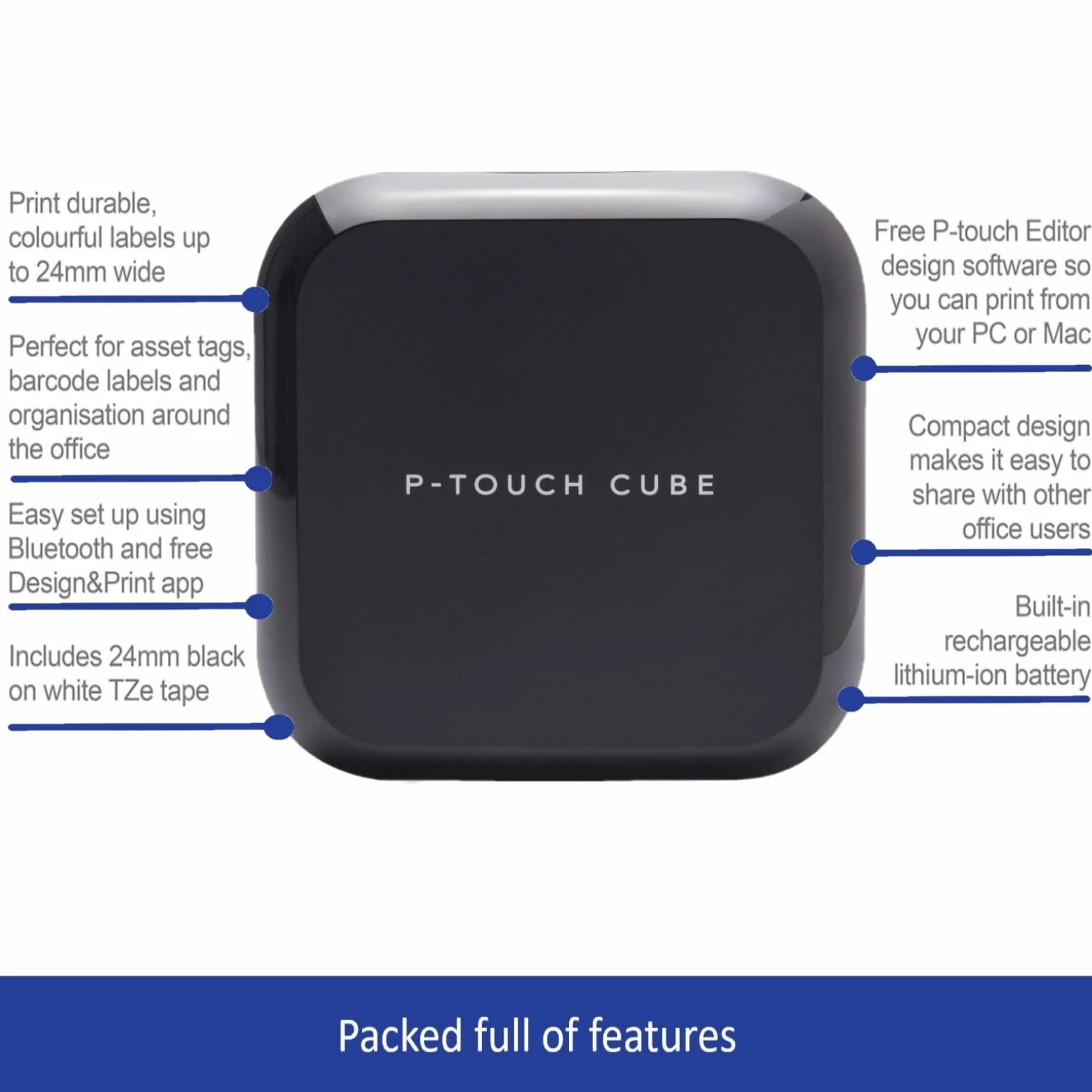 Brother PTP710BT Cube Rotuladora electrónica portátil Bluetooth Negro