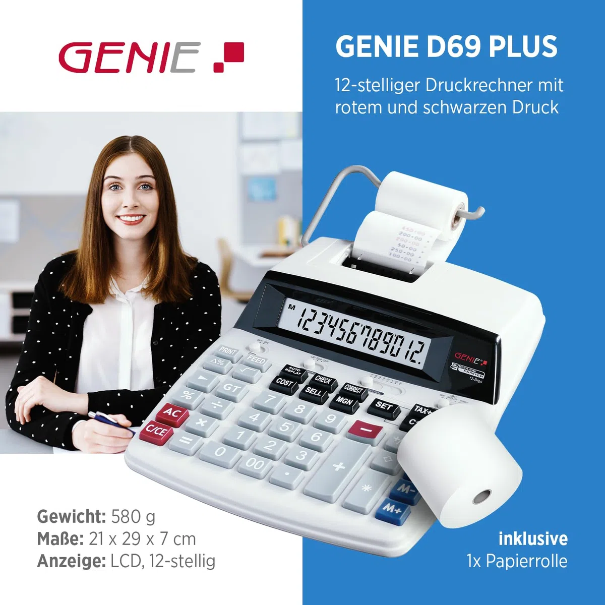 Genie D69 Plus Calculadora Impresora Blanco
