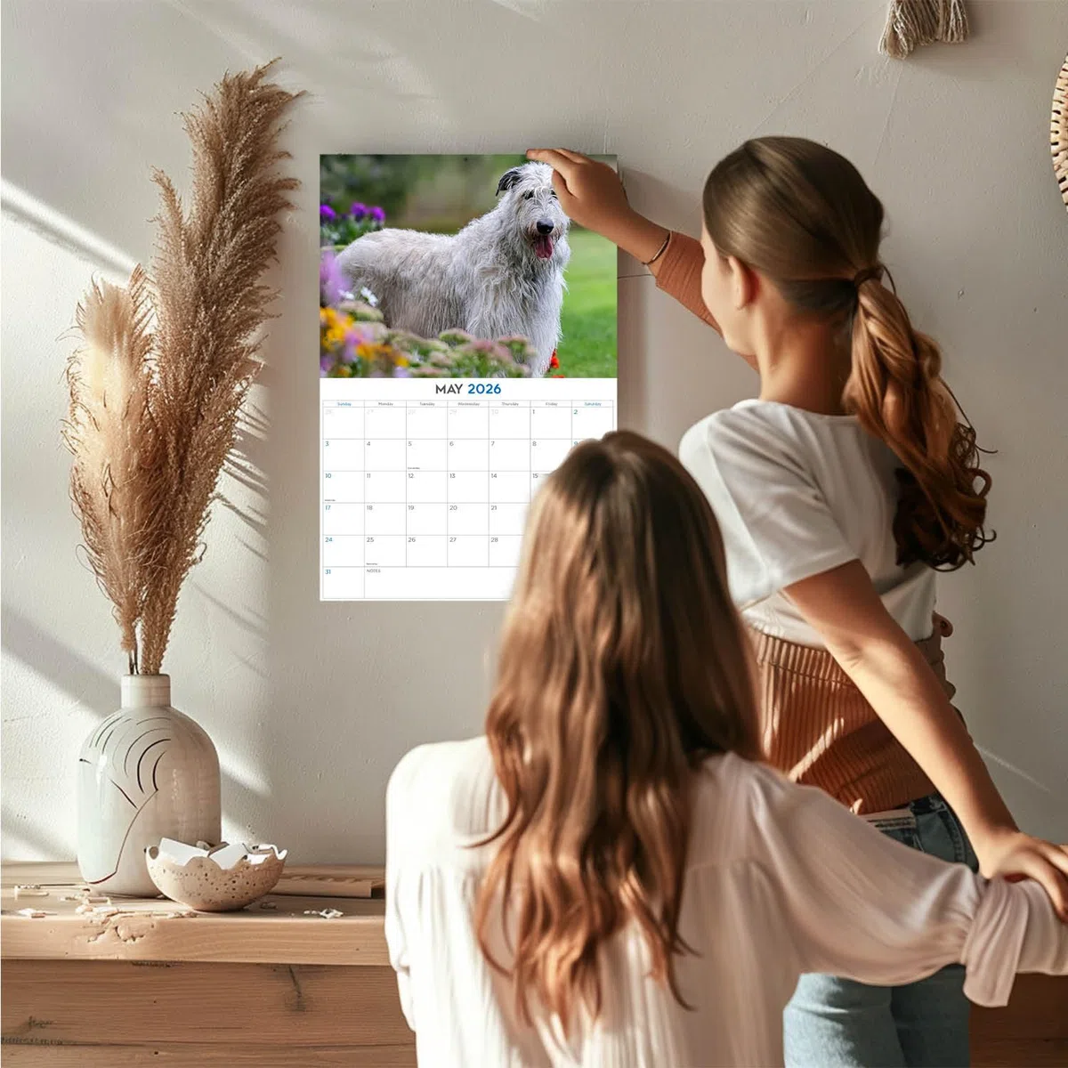 Calendario de perro lobo irlandés 2024 2025, calendario mensual de pared de raza de perro, abierto de 12 x 18 pulgadas, papel grueso que no se corre, regalo, planificador académico para profesores,