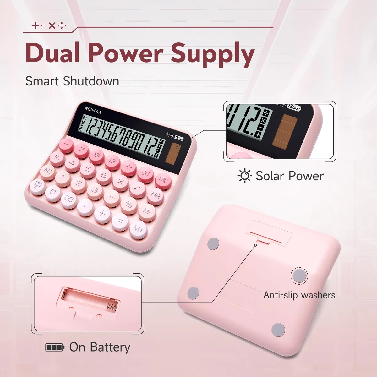 Calculadora de escritorio, pantalla HD de 12 dígitos con % de tecla | Teclado mecánico real, ideal para oficina, escuela o hogar