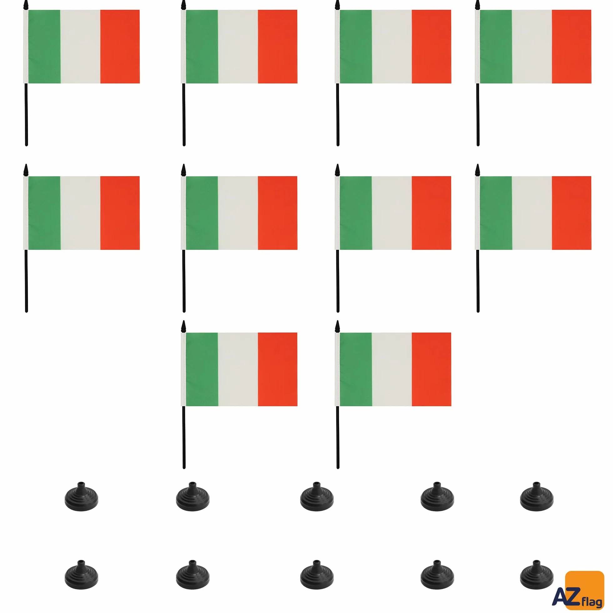 AZ FLAG - 10 banderas italianas de oficina, 100% poliéster con mástil de 25 cm y base de plástico negro