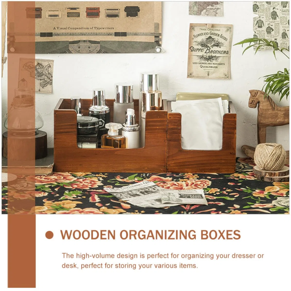 KICHOUSE Caja de Almacenamiento de Cosméticos y Optimización de Espacio de Madera Resistente a Rayaduras Diseño Simple Pack de 2 Unidades para Escritorio para Uso Hogar