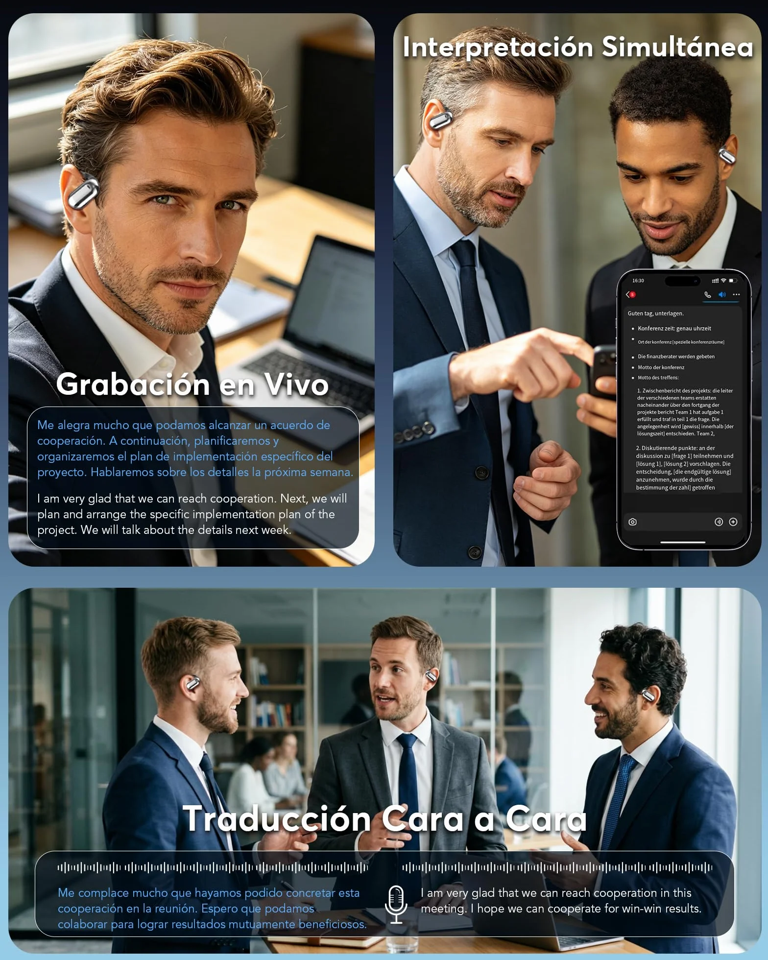 AI Auriculares Traductor en Tiempo Real, 8 Modos Traducción con 198 Idiomas, 3 en 1 Auriculares Traductores de Idiomas, 60H Cascos Oreja Abierta Bluetooth 6.1 para Viajes, Reuniones Negro mate