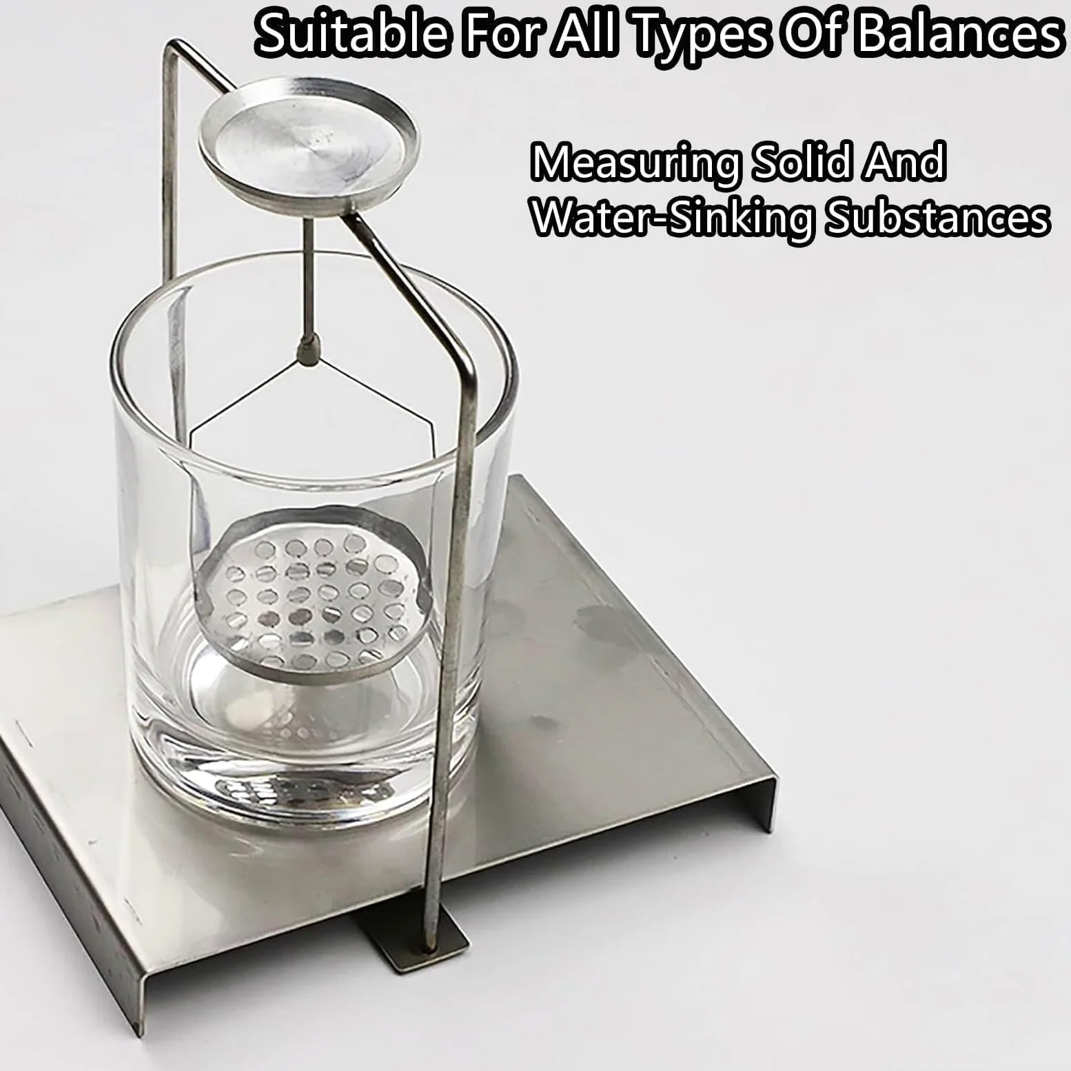 Kit de determinación de densidad para una medición precisa de sólidos y líquidos, soporte de pesaje hidrostático, construcción de acero inoxidable y acrílico para pruebas de laboratorio