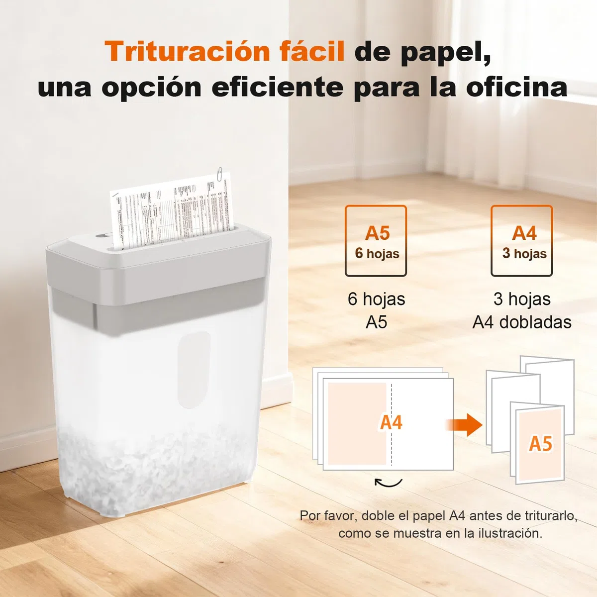 Bonsaii Trituradora de Papel, Corte Cruzado 6 Hojas (A5), Alta Seguridad P-4 con Papelera de 6L, para Papel, Tarjetas de Crédito, Clips & Grapas, C292-A