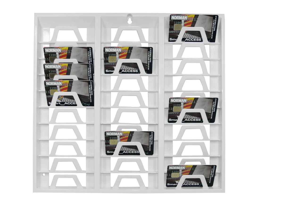 Soporte de pared para 30 tarjetas de empleado, color blanco | Ideal para seguimiento del tiempo, temporizador, oficina, taller, gimnasio, etc.