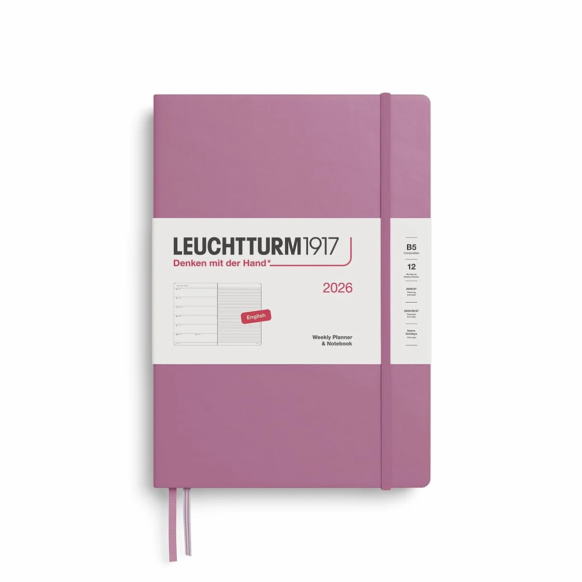 LEUCHTTURM1917 372643 calendario semanal y cuaderno de notas Composition (B5) 2026, Dusty Rose, Inglés