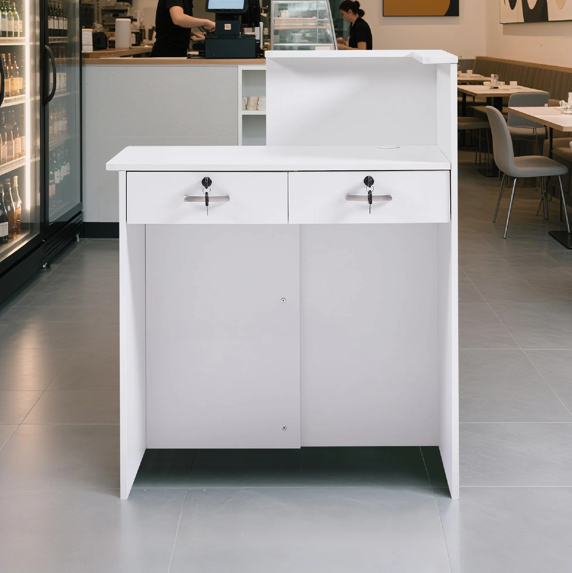 Mostrador de Recepción Moderno 80 cm MDF Cajón Cerradura Estantes Abiertos Escritorio Oficina