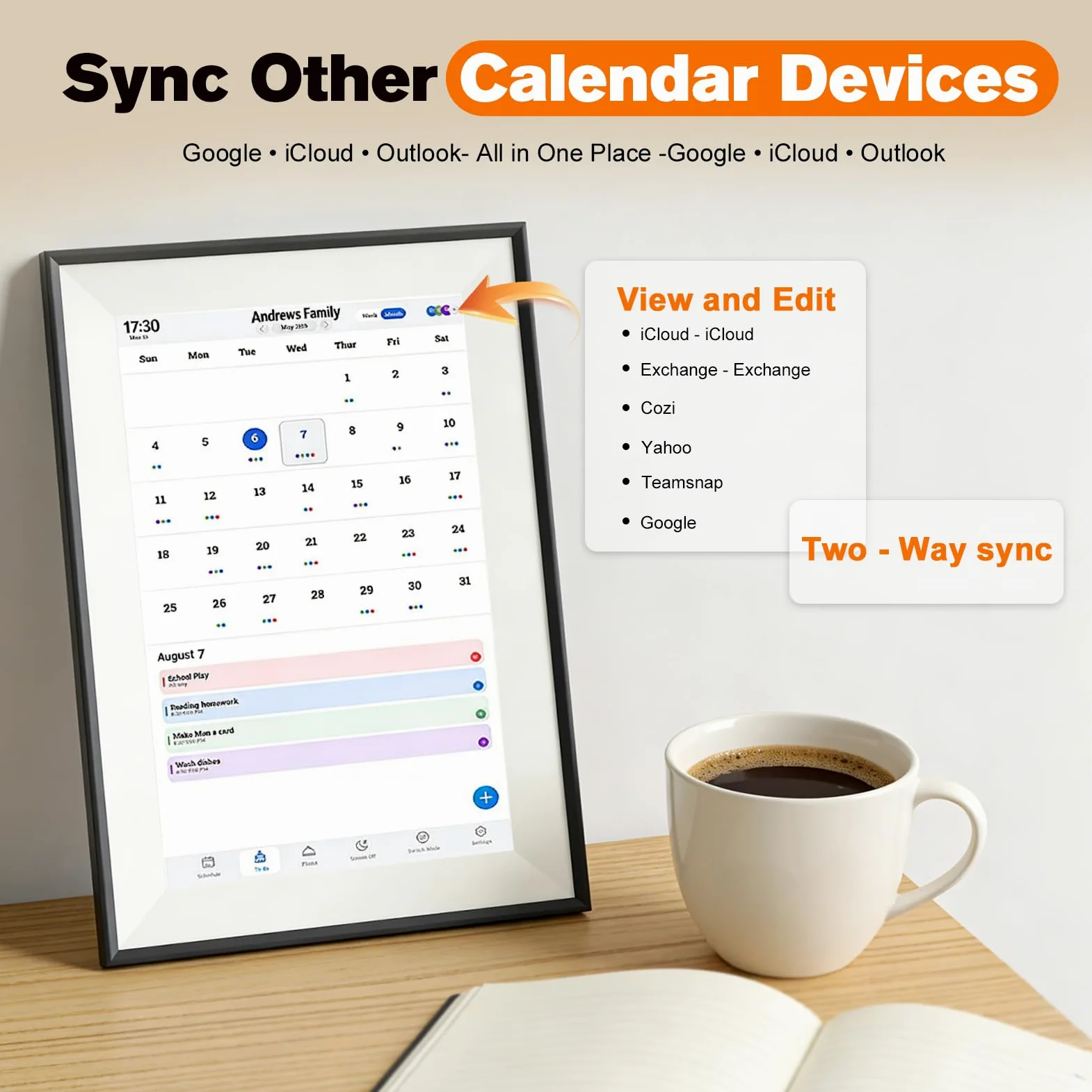Calendario digital 10,1 pulgadas pantalla táctil 3 en 1 marco de fotos nube 32 GB planificador familiar IPS gestor tareas