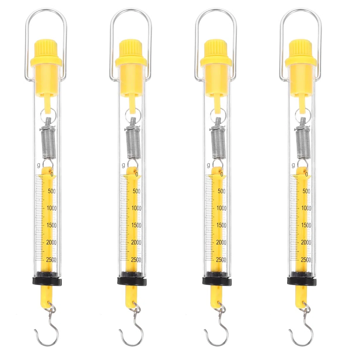 Báscula de resorte de plástico, 2,5 kg, portátil, para colgar, Newton, medidor de fuerza, con gancho para profesores, estudiantes, laboratorios, 4 unidades