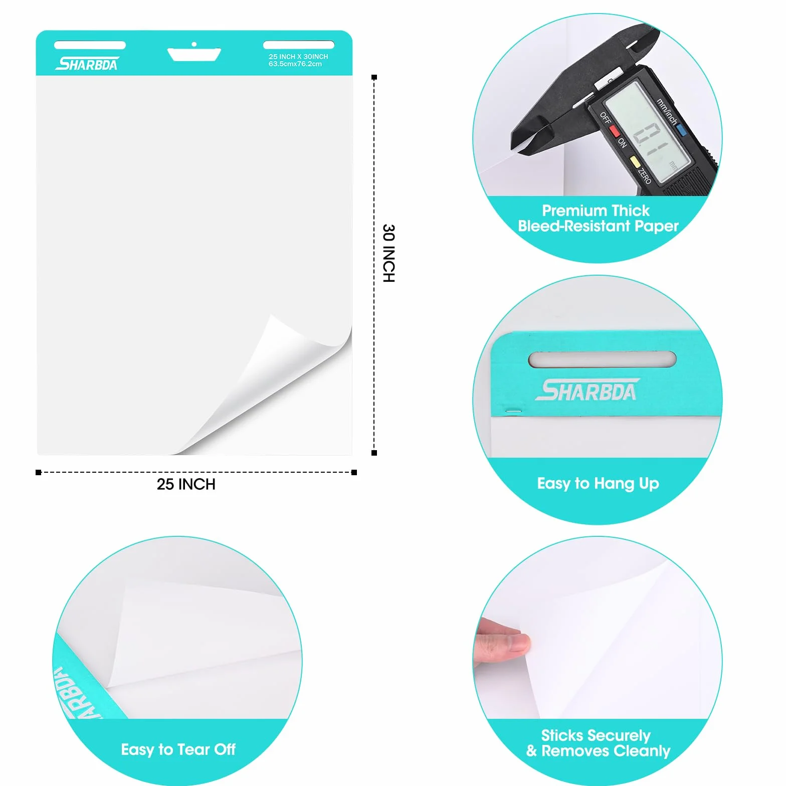 Bloc de caballete adhesivo, 25 x 30 pulgadas, papel para rotafolio, papel adhesivo para profesores, papel de caballete autoadhesivo grande, súper pegajoso y resistente al sangrado, 30