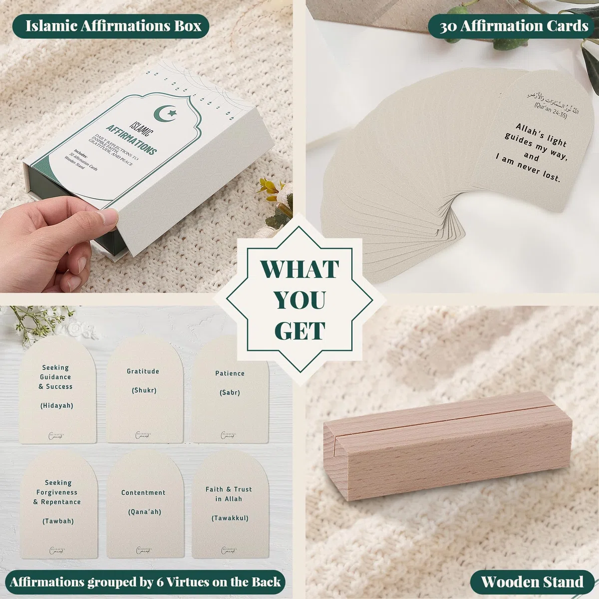 Juego de 30 tarjetas de afirmación islámica, caja magnética y soporte, ideal para regalos de Eid, regalos islámicos, decoraciones de Eid para el hogar, grandes regalos de Eid para mujeres