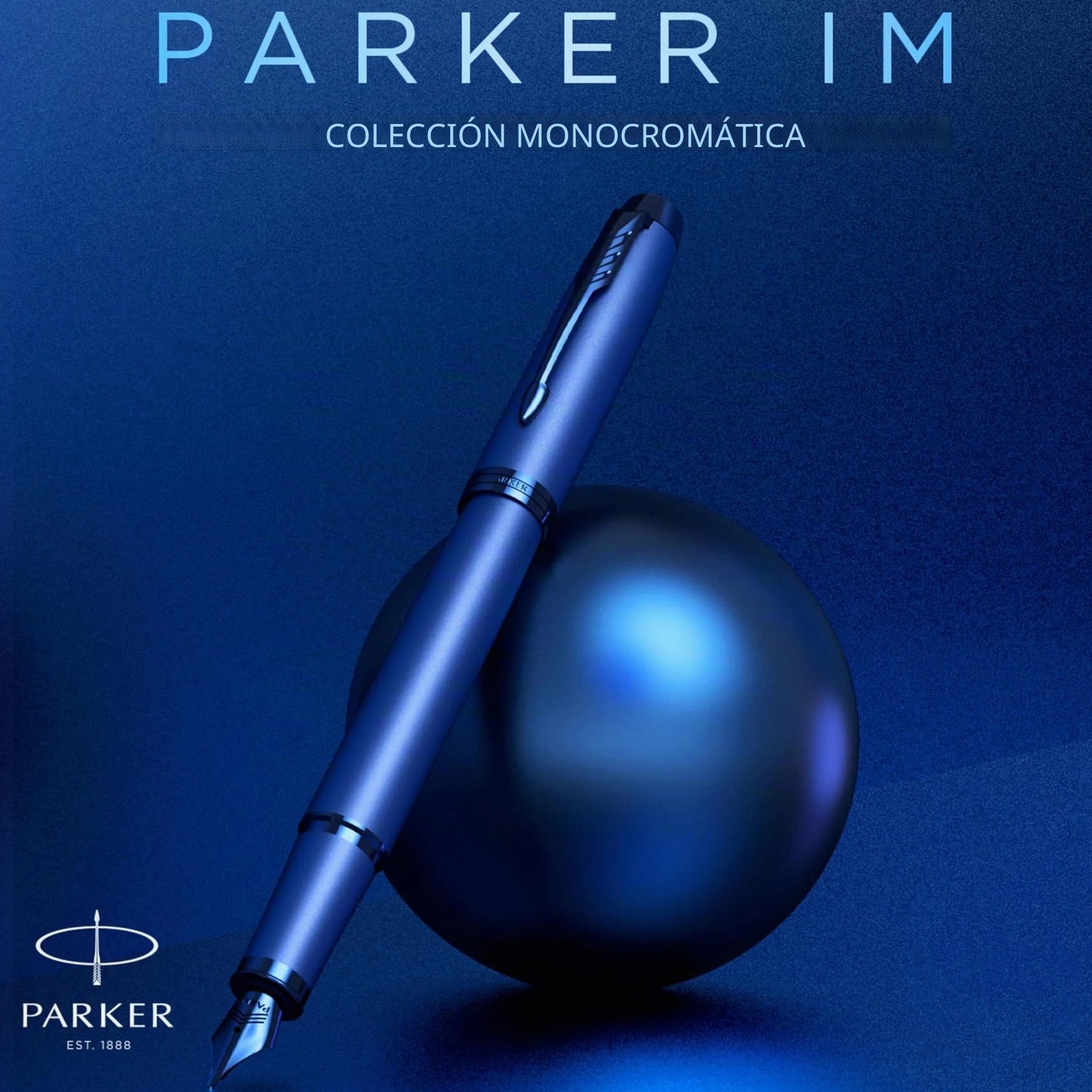 Parker IM Pluma Estilográfica Monocromática | Tinta Azul | Acabado y Detalles en Azul | Punta Media | Estuche de Regalo