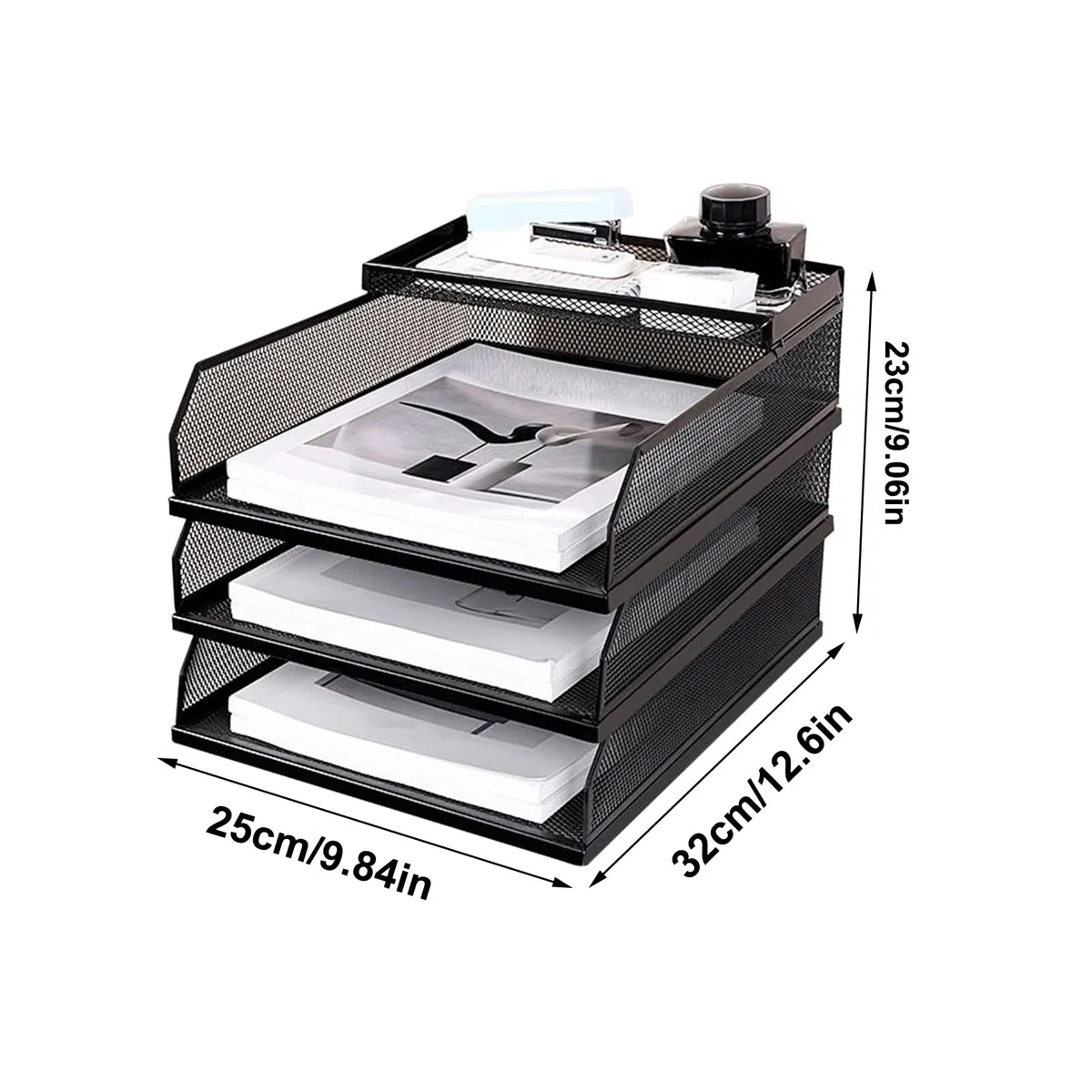 Organizador de Escritorio Bandeja para Cartas Archivadores Verticales | Bandeja De Papel Apilable Multinivel De Malla Metálica Escuela, hogar, oficina, estudio, trabajo