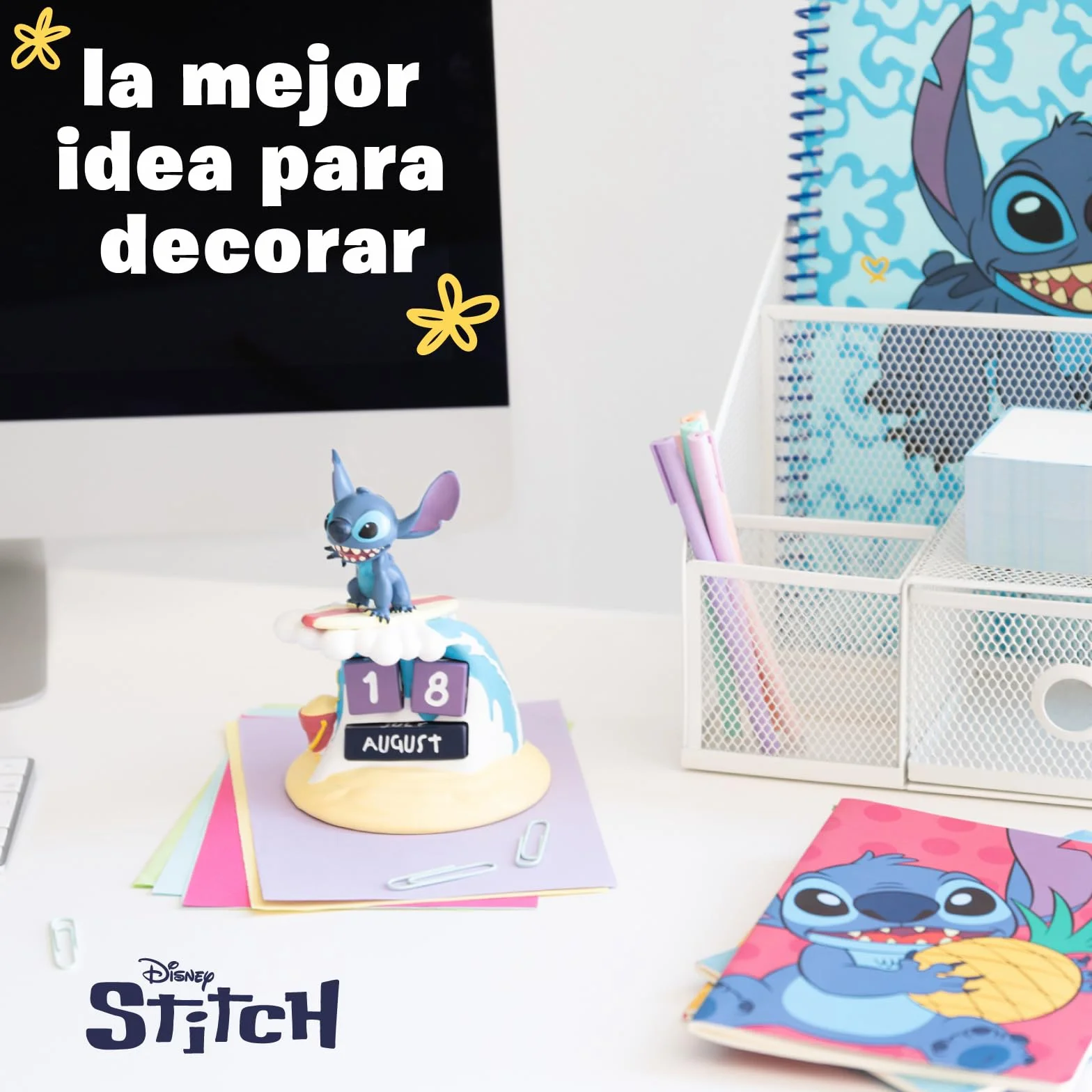 Calendario Perpetuo Stitch 3D - Figura Disney para Decoracion Habitacion Juvenil : Stitch Regalos │ Calendario sobremesa para niños - Merchandising Oficial