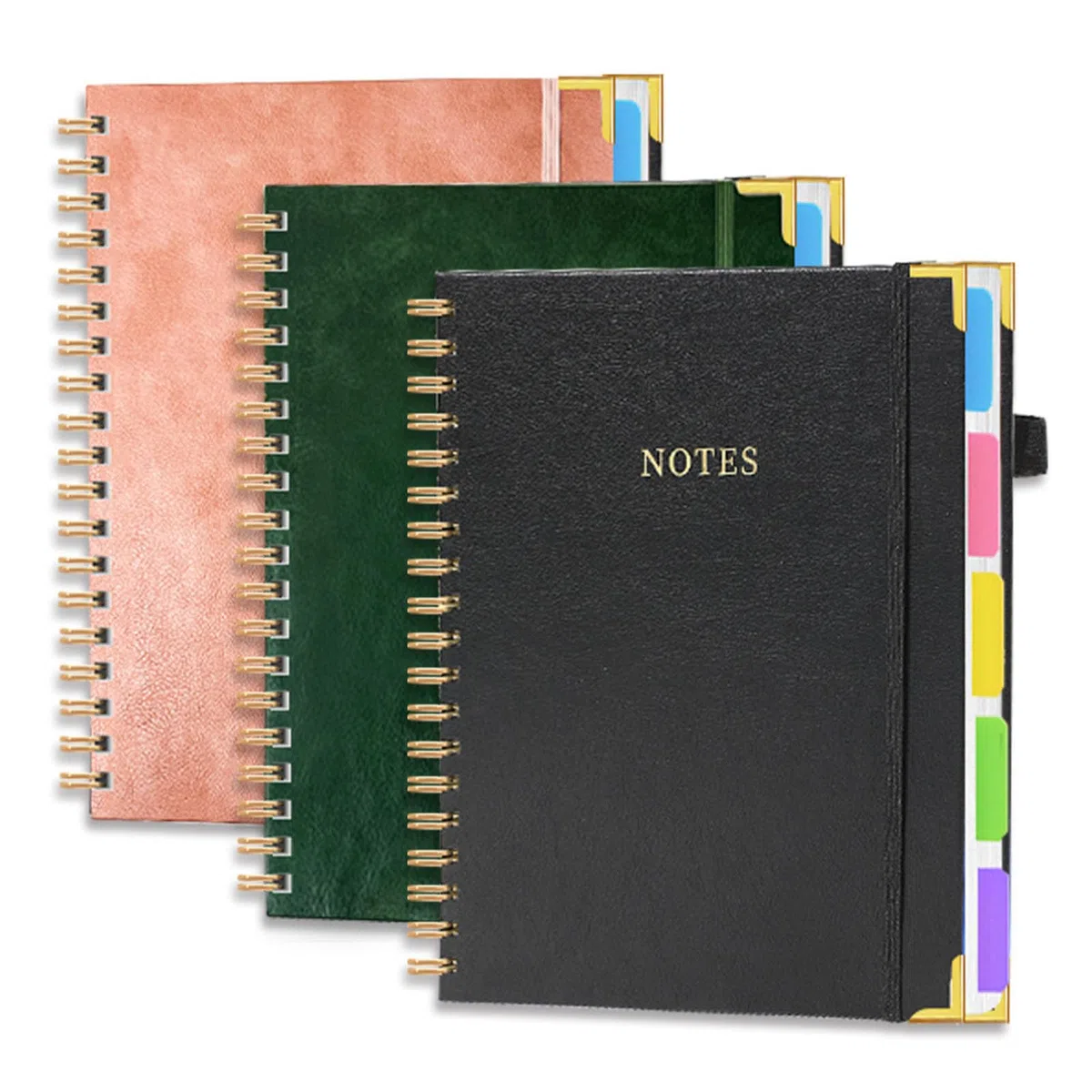 ordinarYone Cuaderno de piel sintética con encuadernación de doble bobina, 300 páginas, ranuras elásticas para bolígrafos para escribir diariamente, tomar notas, 25,4 x 20,3 cm
